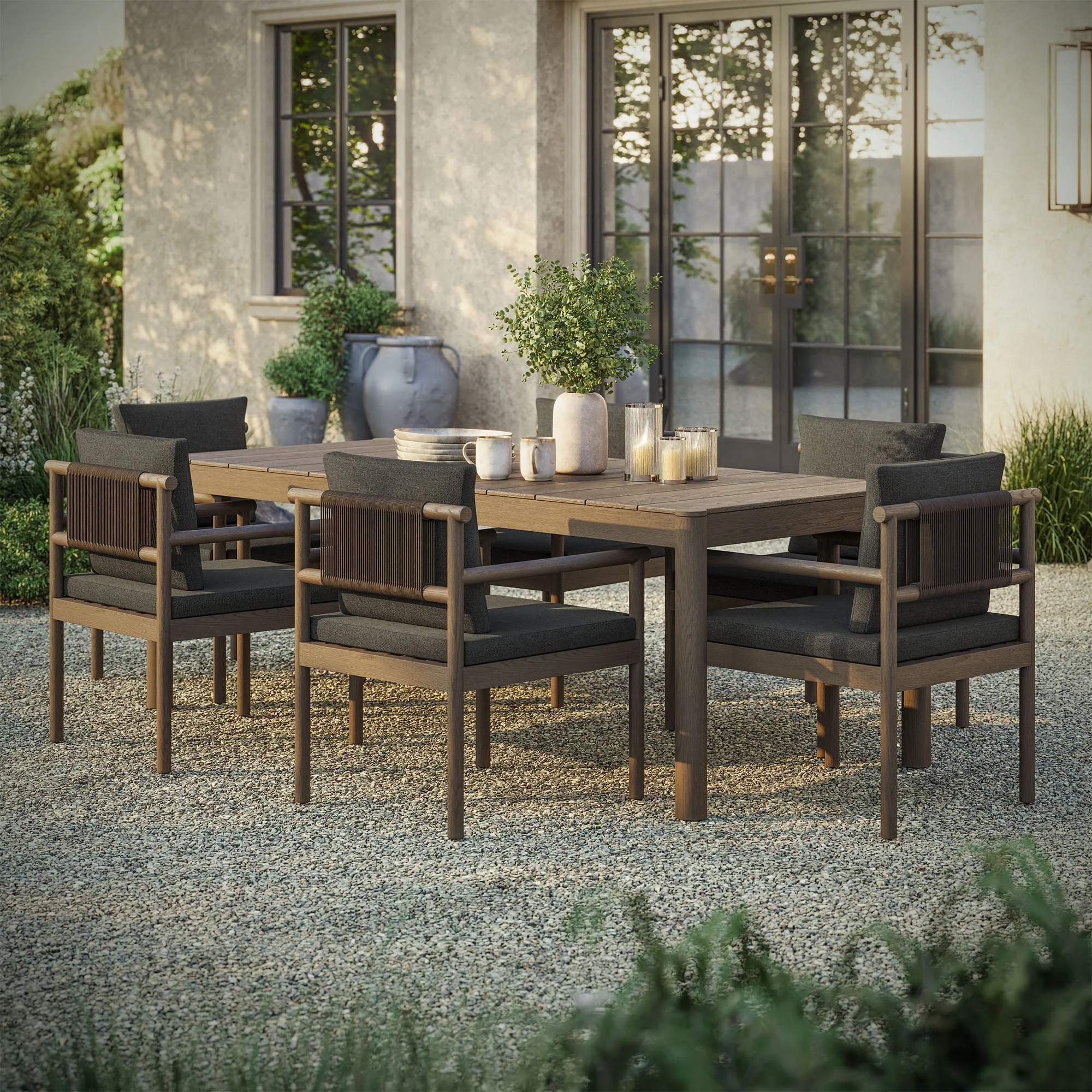 Eleni 7 Piece Outdoor Patio Teak Wood Dining Set - Image 2
