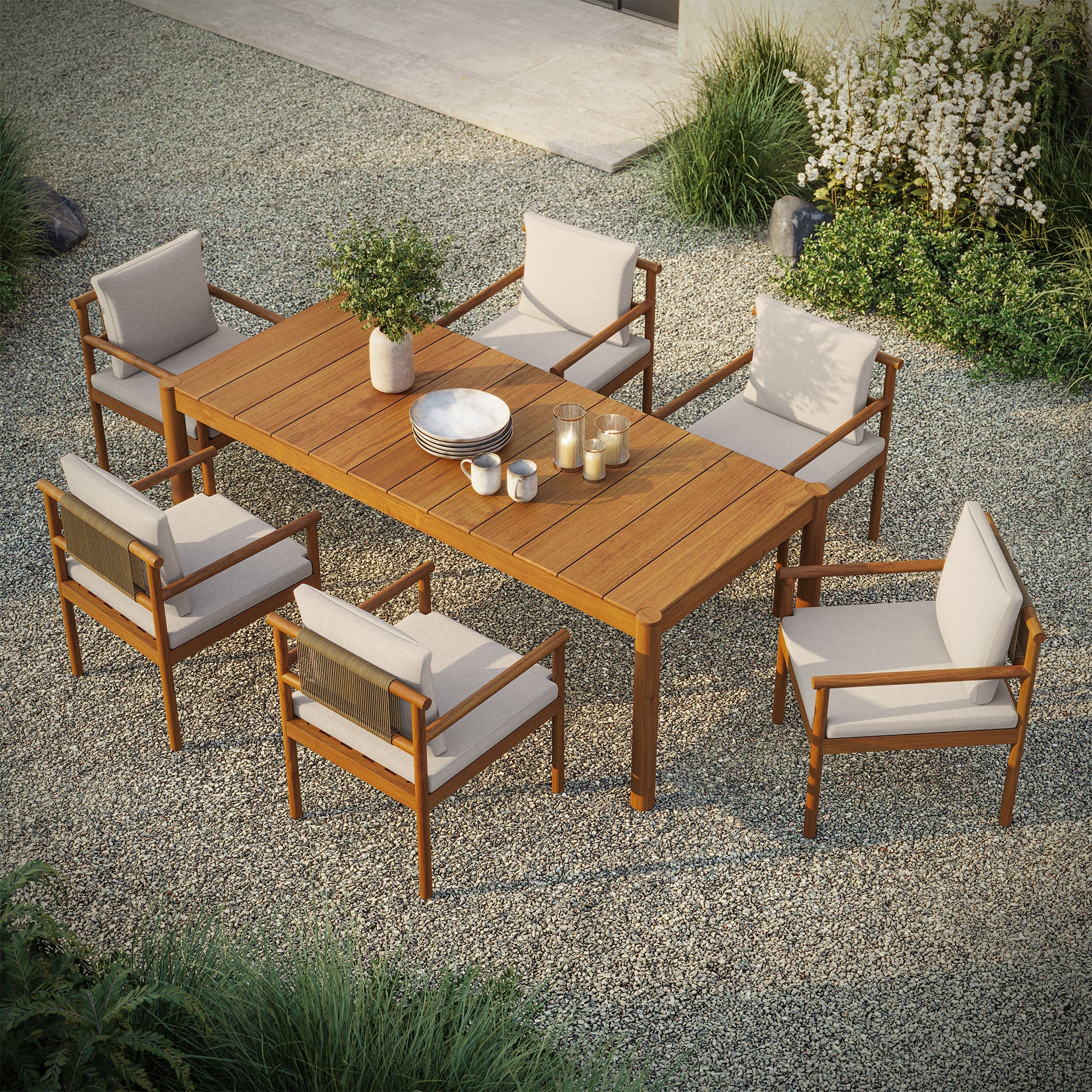 Eleni 7 Piece Outdoor Patio Teak Wood Dining Set - Image 22
