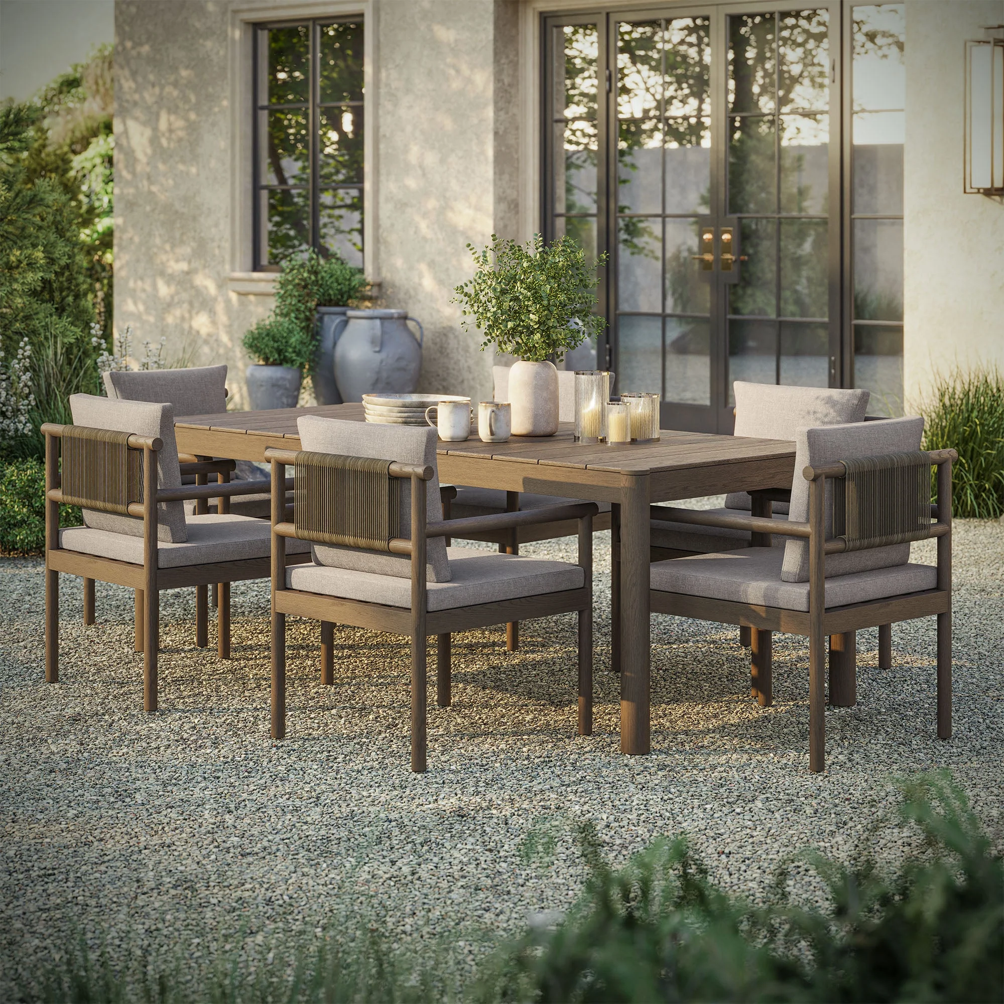 Eleni 7 Piece Outdoor Patio Teak Wood Dining Set - Image 27