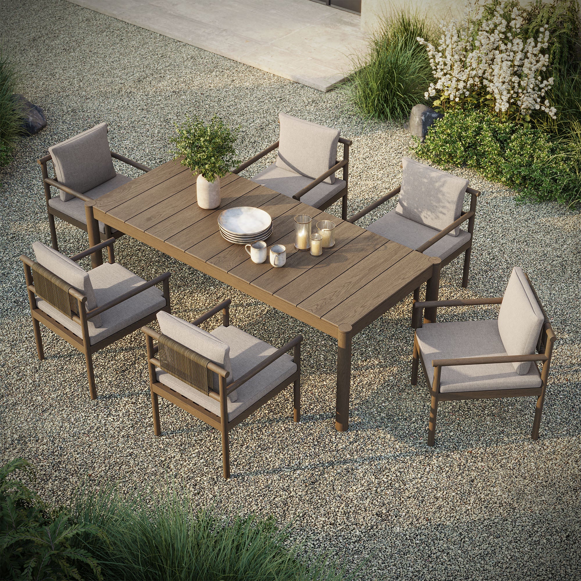 Eleni 7 Piece Outdoor Patio Teak Wood Dining Set - Image 36