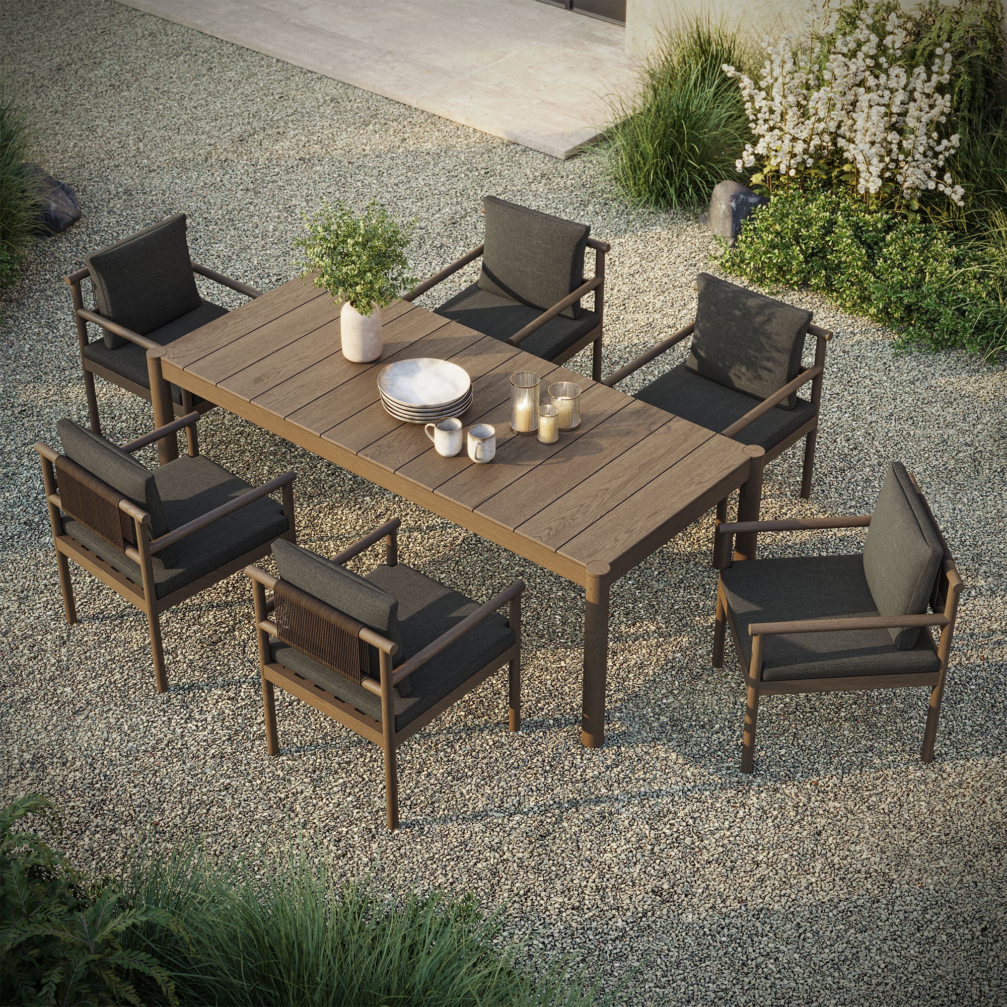 Eleni 7 Piece Outdoor Patio Teak Wood Dining Set - Image 8