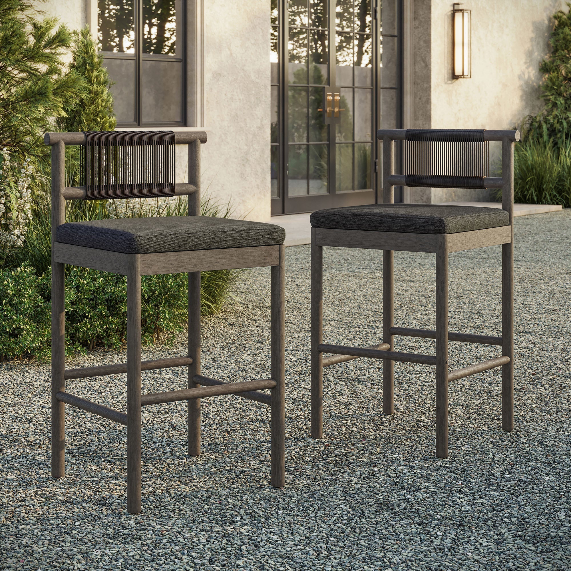 Eleni Outdoor Teak Wood Bar Stools Set of 2 - Image 2