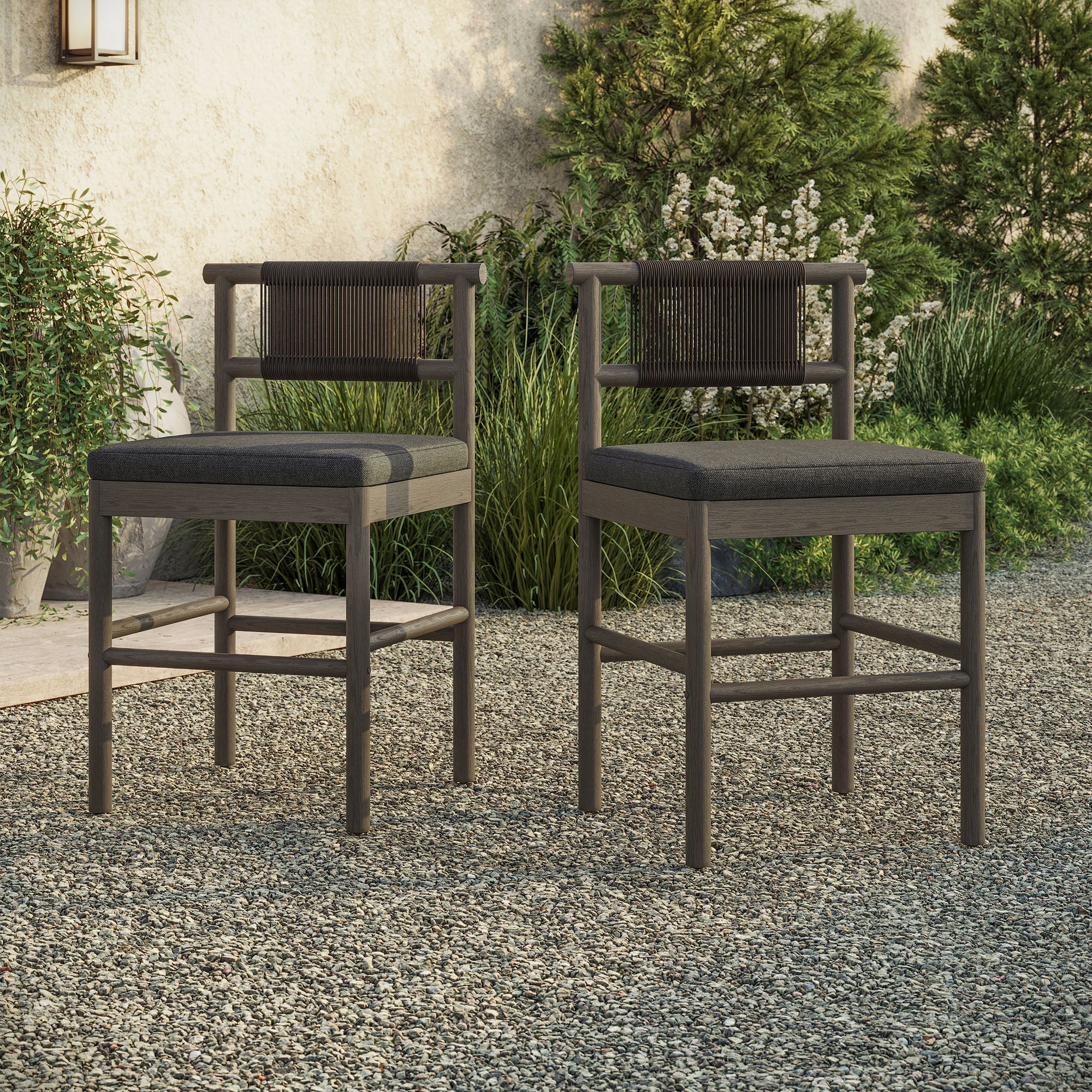 Eleni Outdoor Teak Wood Counter Stools Set of 2 - Image 2