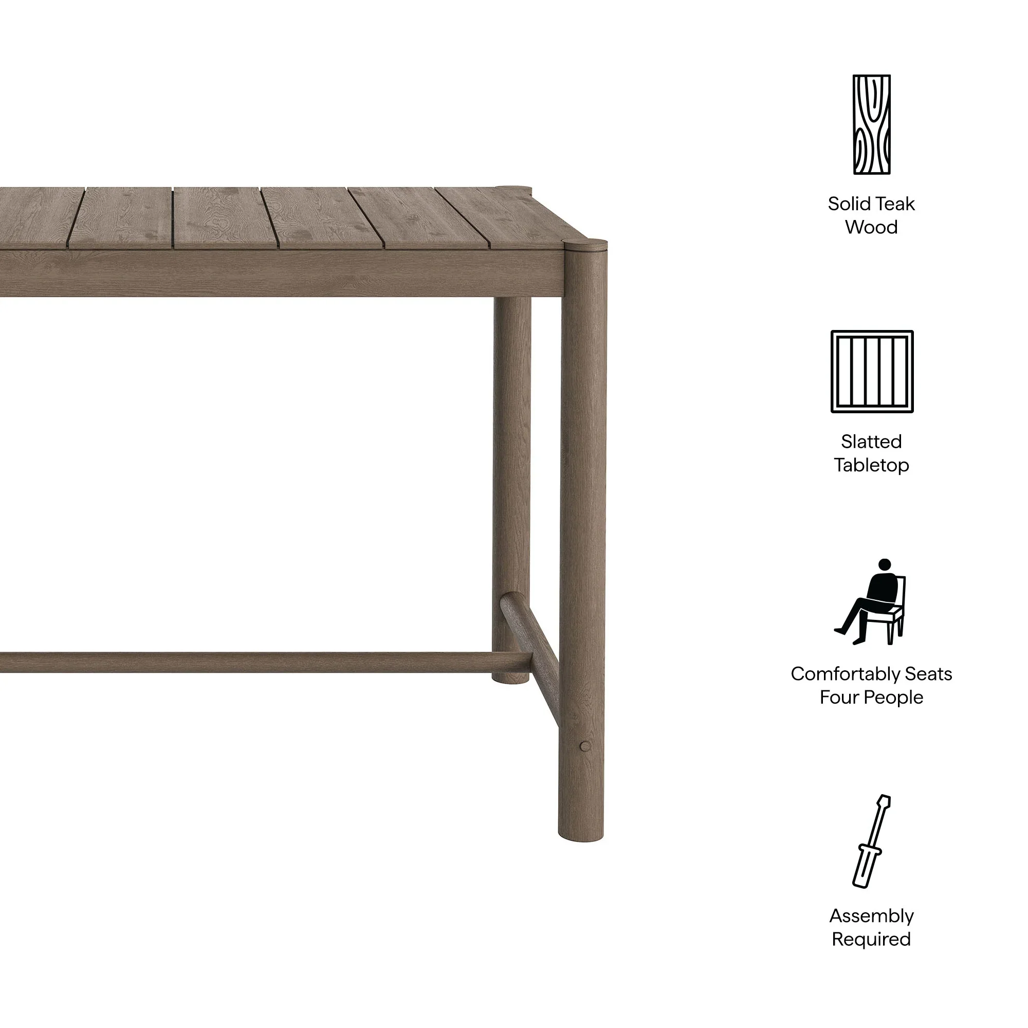 Eleni Rectangle 56-Inch Outdoor Teak Wood Rectangular Bar Table - Image 8