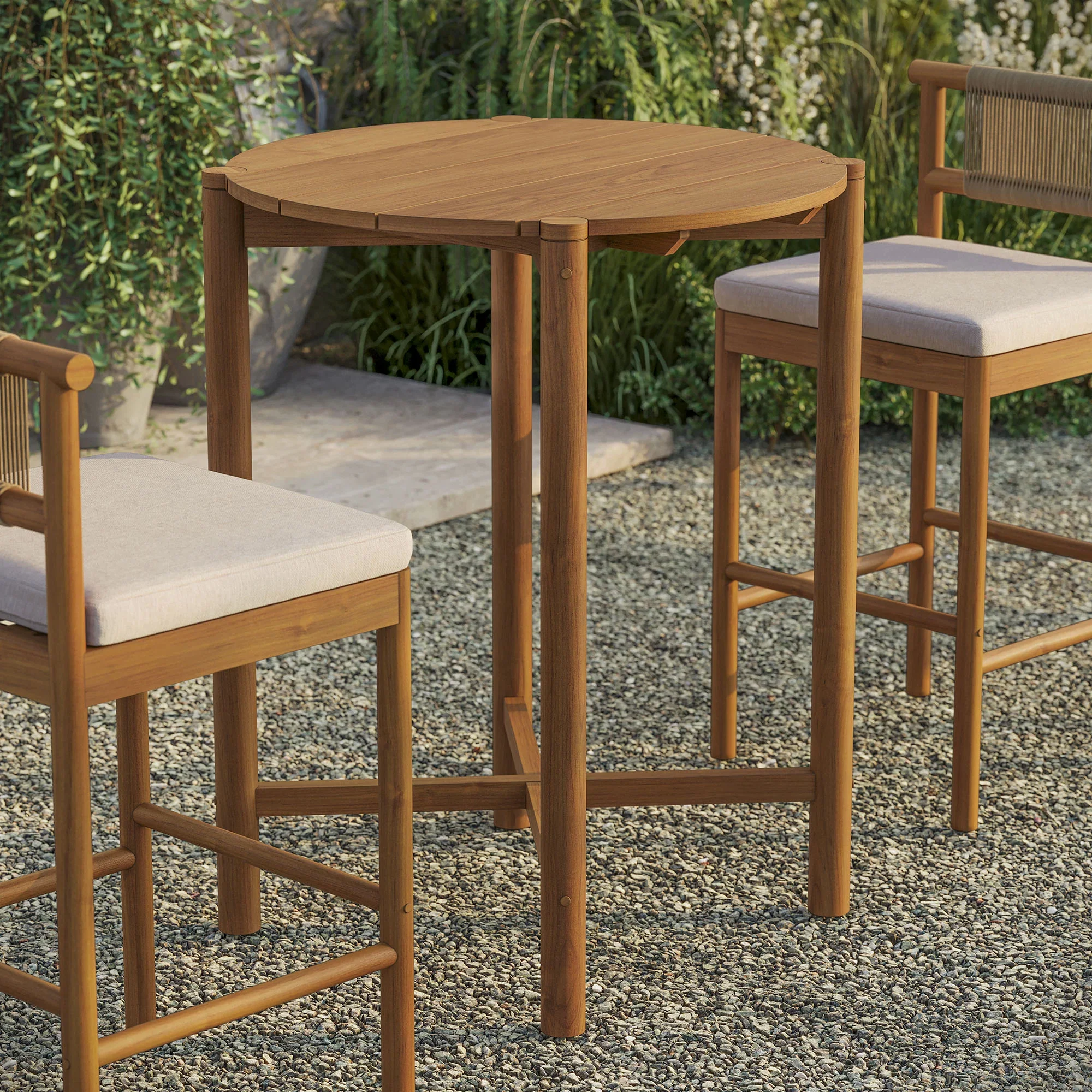 Eleni Round 35 Inch Outdoor Teak Wood Round Bar Table - Image 10