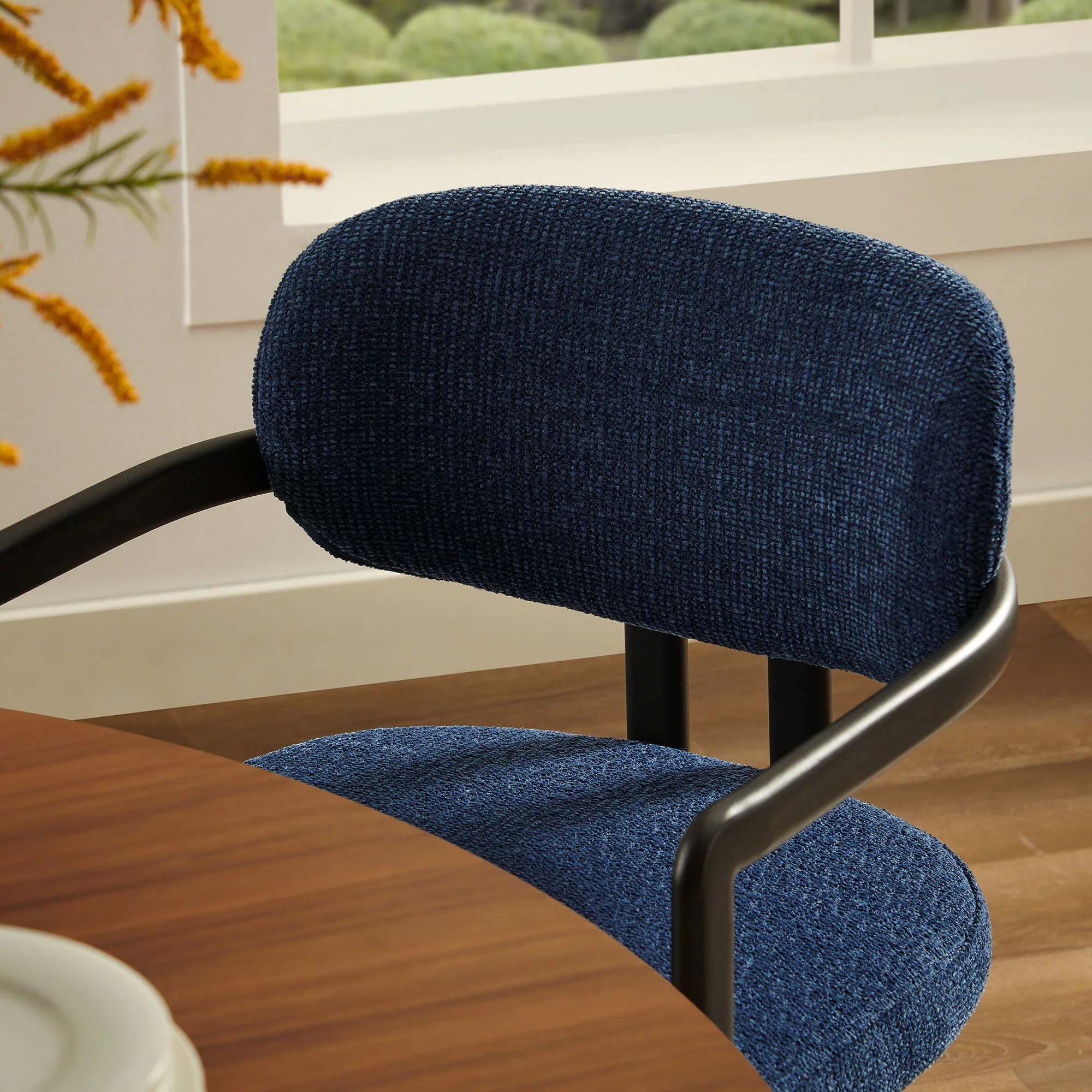 Elio Barrel Fabric and Metal Dining Chair - Image 22