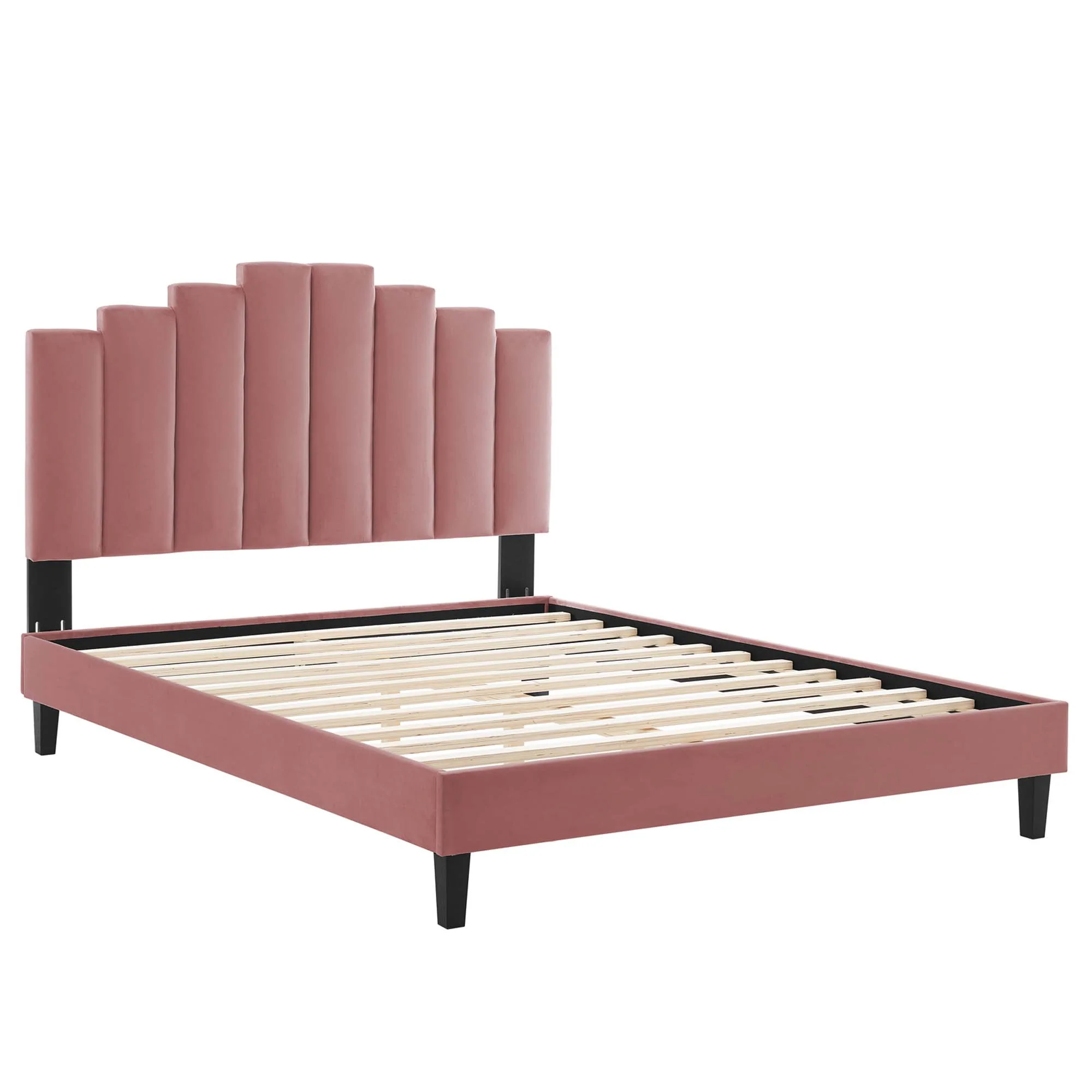 Elise Performance Velvet Platform Bed With Black Wood Legs - Image 2