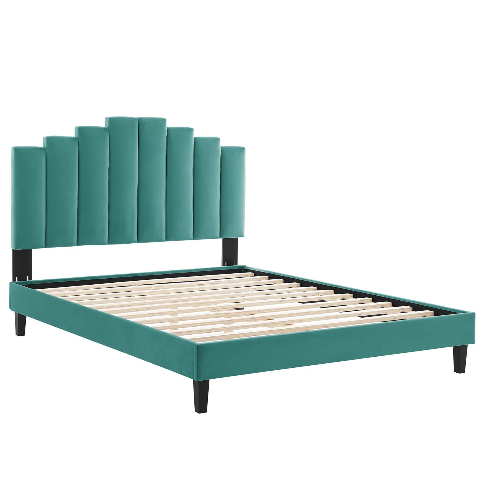 Elise Performance Velvet Platform Bed With Black Wood Legs - Image 47