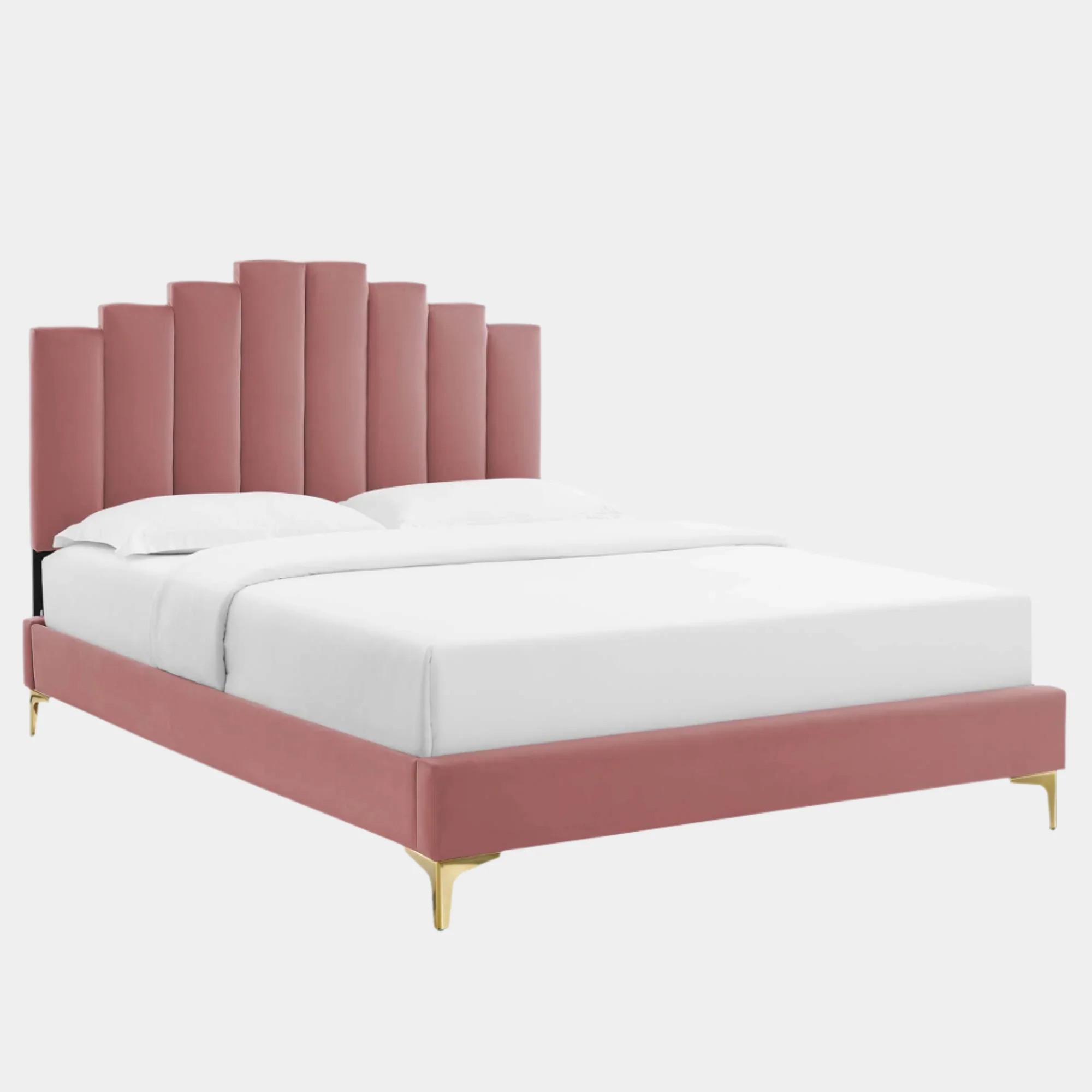Elise Performance Velvet Platform Bed With Gold Metal Legs