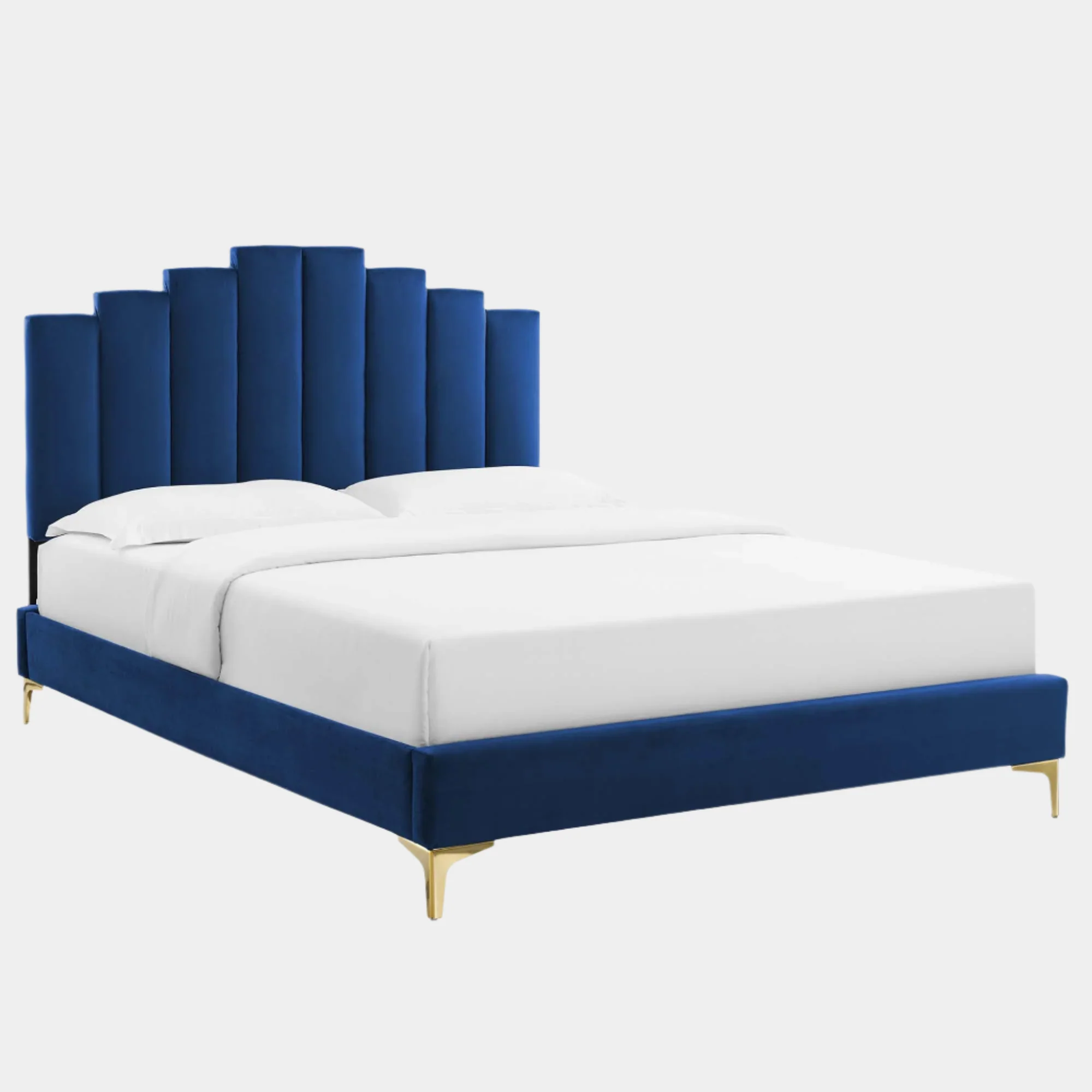 Elise Performance Velvet Platform Bed With Gold Metal Legs - Image 16