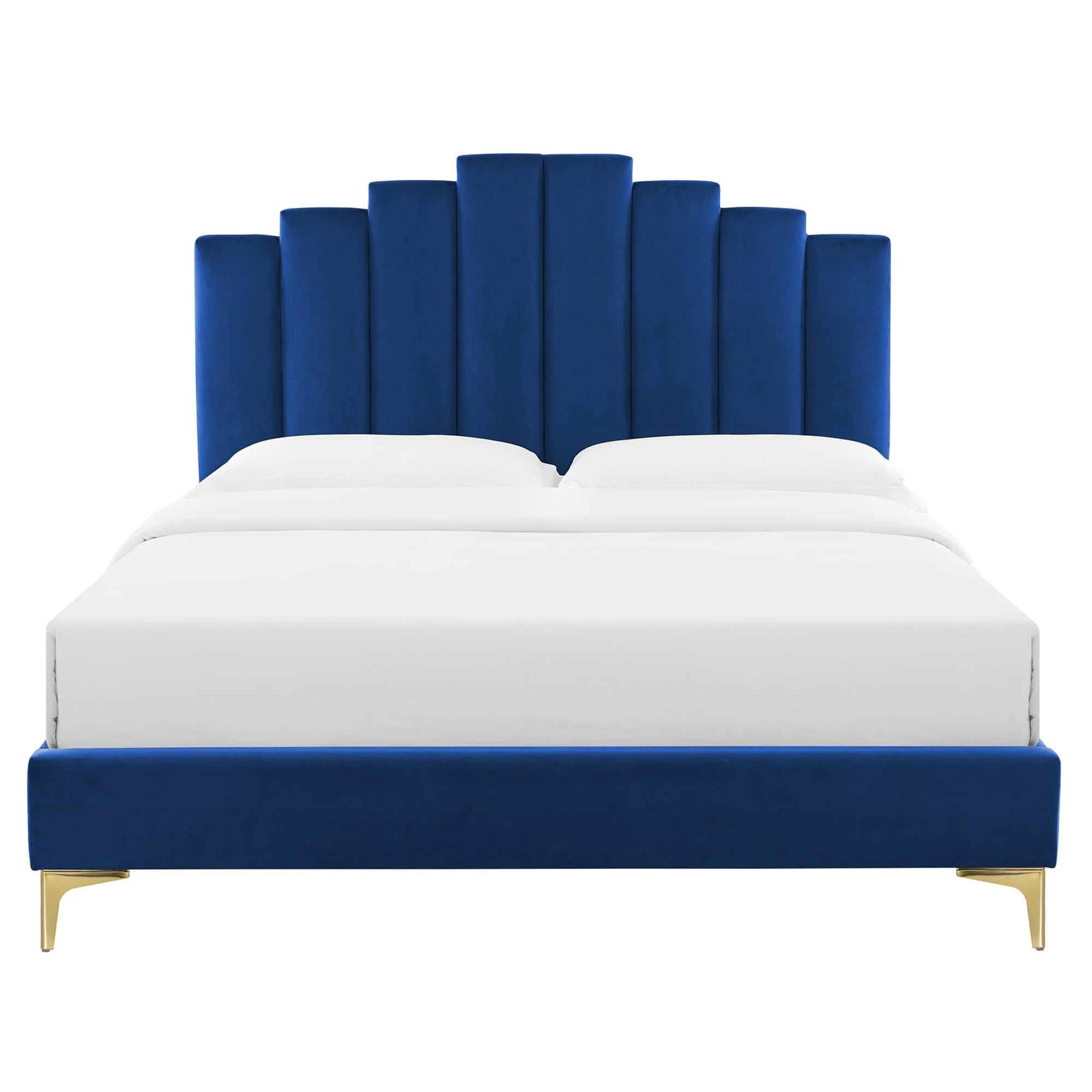 Elise Performance Velvet Platform Bed With Gold Metal Legs - Image 19