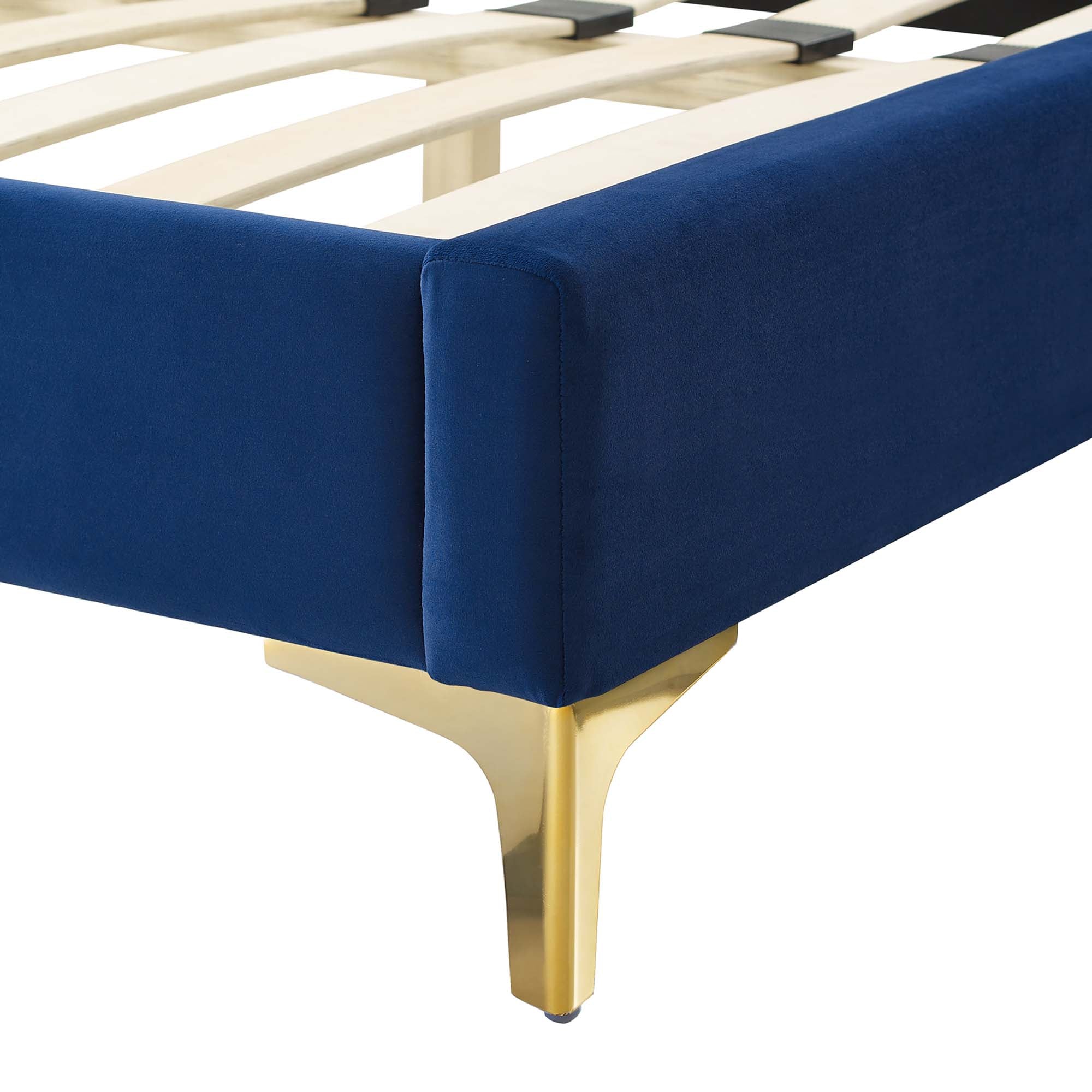 Elise Performance Velvet Platform Bed With Gold Metal Legs - Image 24