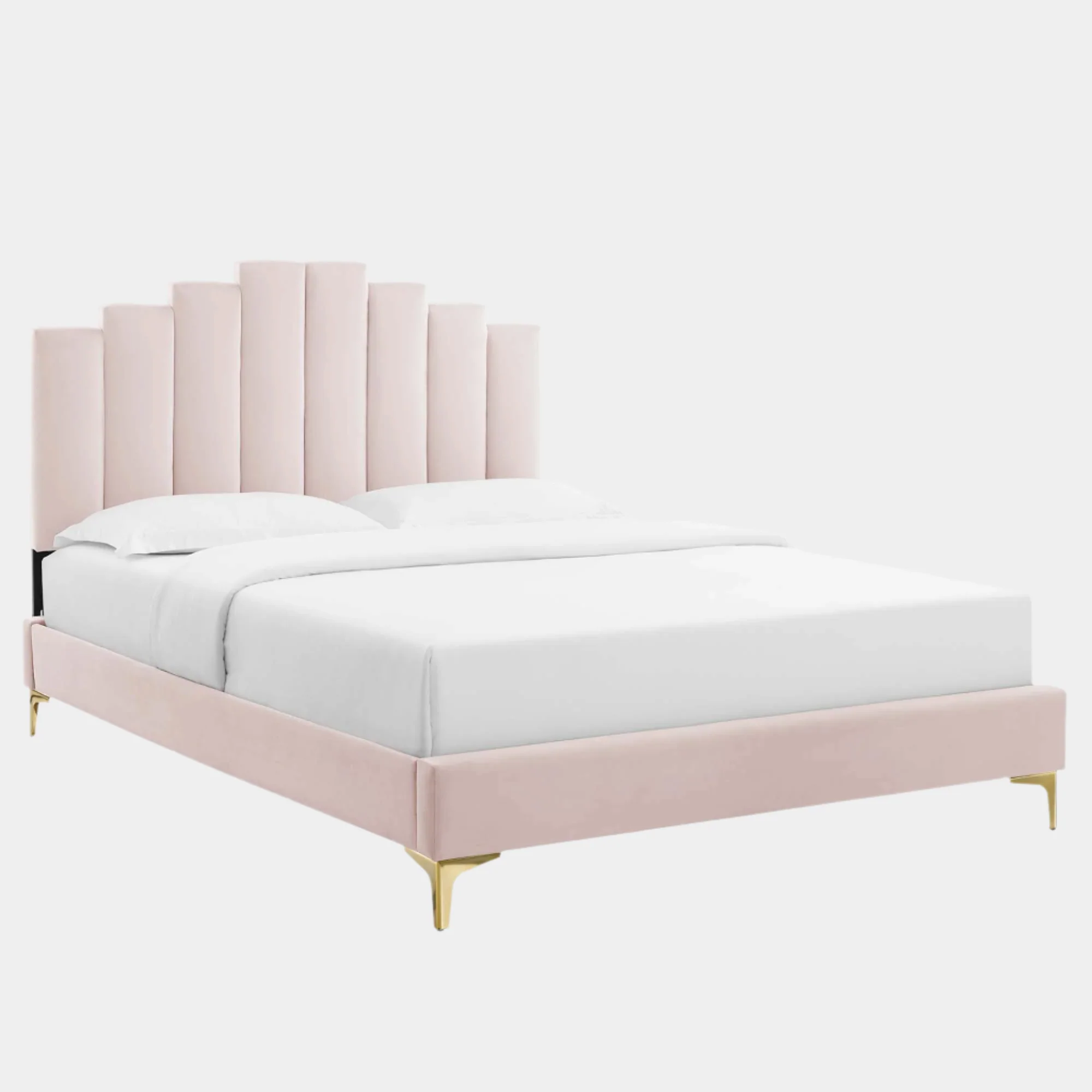 Elise Performance Velvet Platform Bed With Gold Metal Legs - Image 31