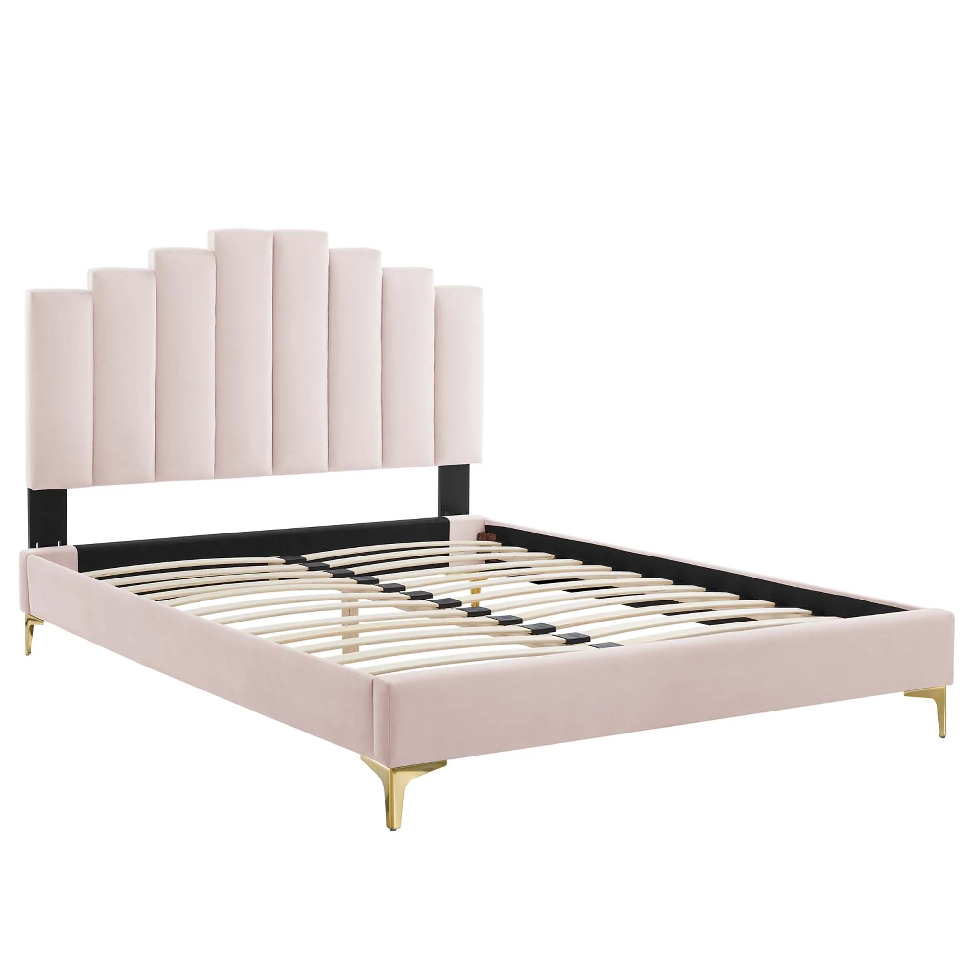 Elise Performance Velvet Platform Bed With Gold Metal Legs - Image 32