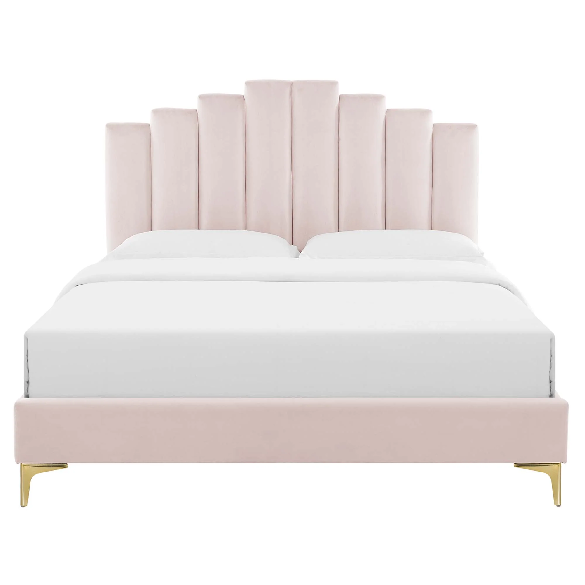 Elise Performance Velvet Platform Bed With Gold Metal Legs - Image 34