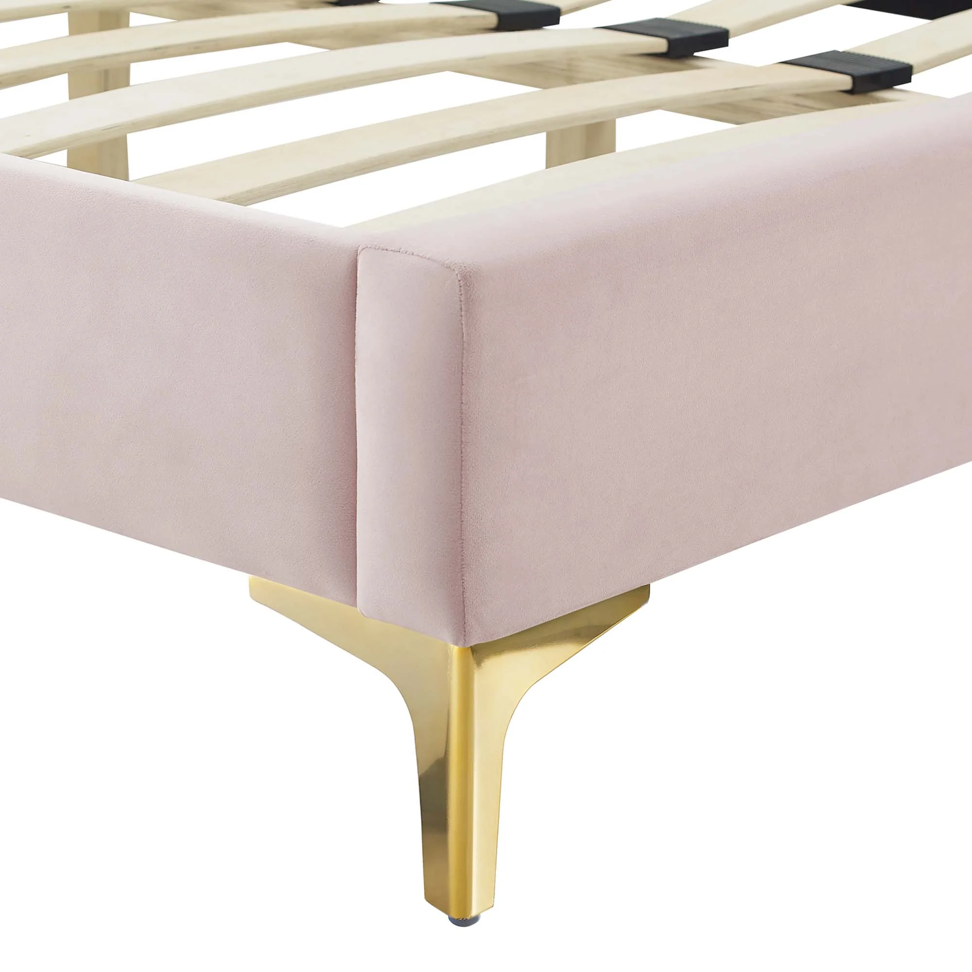 Elise Performance Velvet Platform Bed With Gold Metal Legs - Image 39