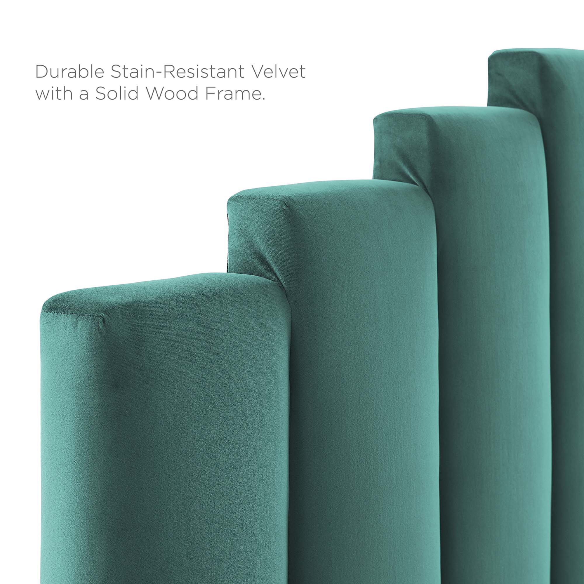 Elise Performance Velvet Platform Bed With Wood and Gold Legs - Image 10