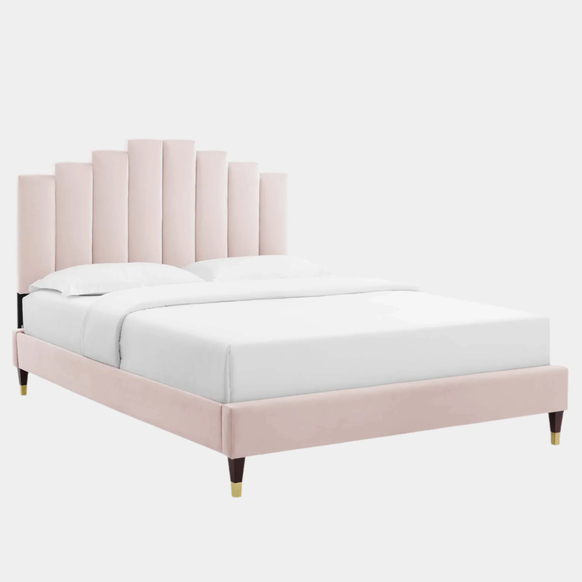 Elise Performance Velvet Platform Bed With Wood and Gold Legs - Image 14