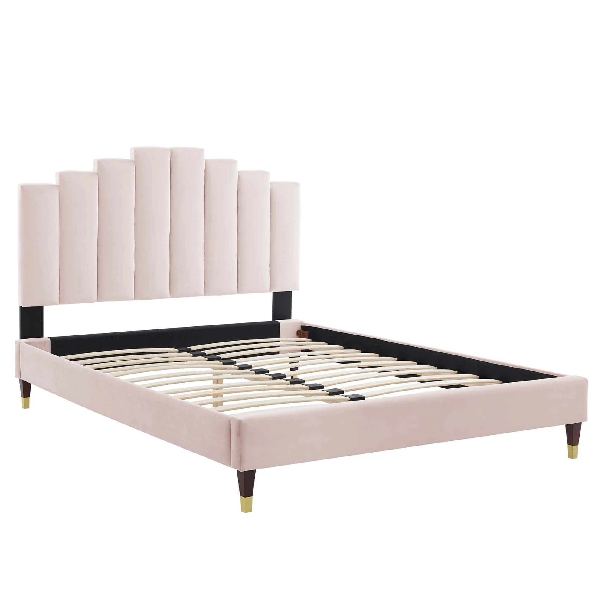Elise Performance Velvet Platform Bed With Wood and Gold Legs - Image 15