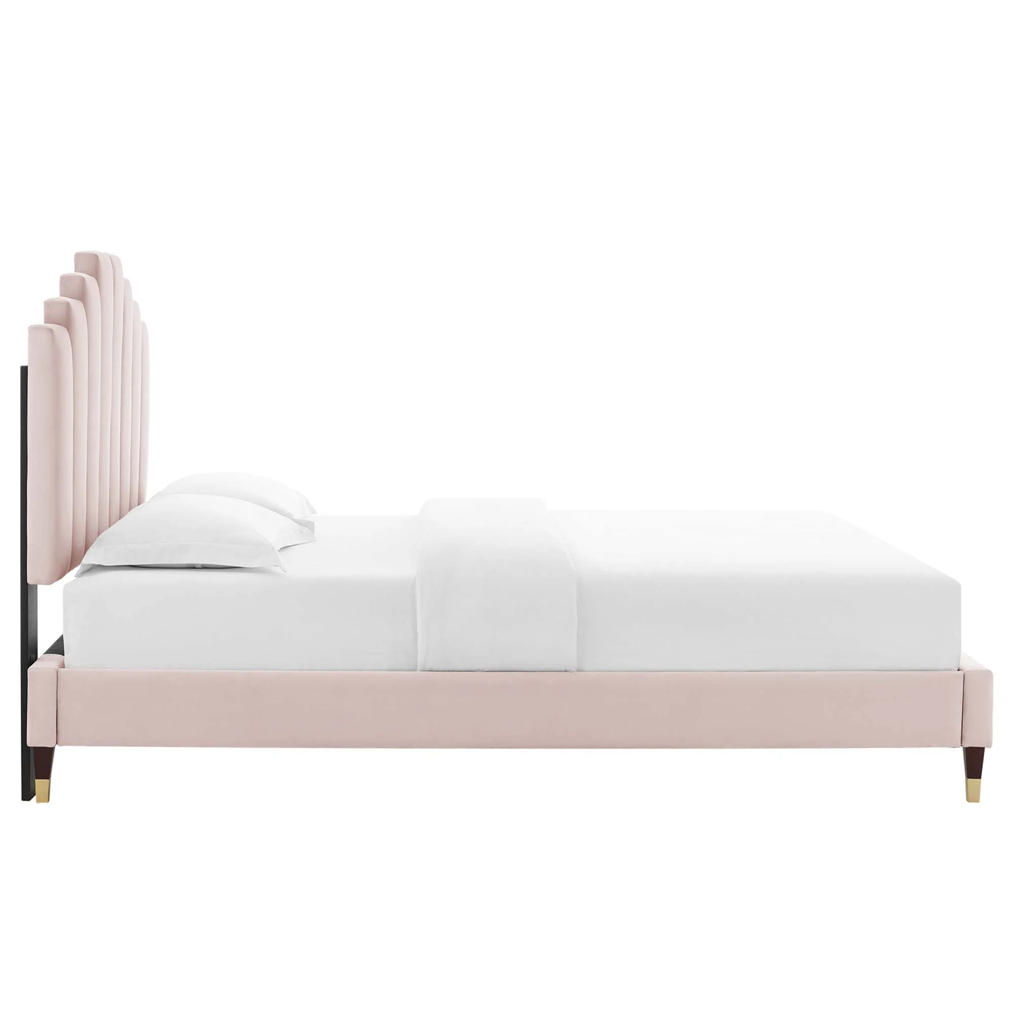 Elise Performance Velvet Platform Bed With Wood and Gold Legs - Image 16