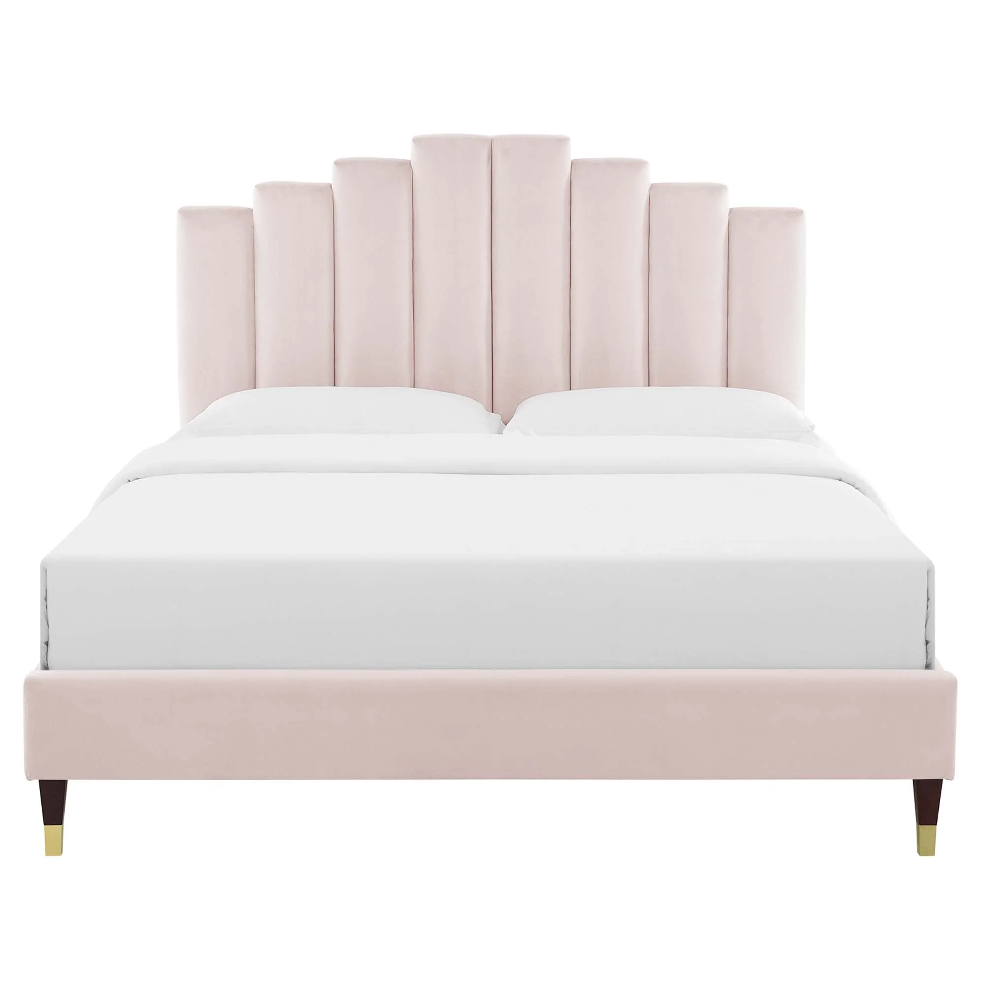 Elise Performance Velvet Platform Bed With Wood and Gold Legs - Image 17
