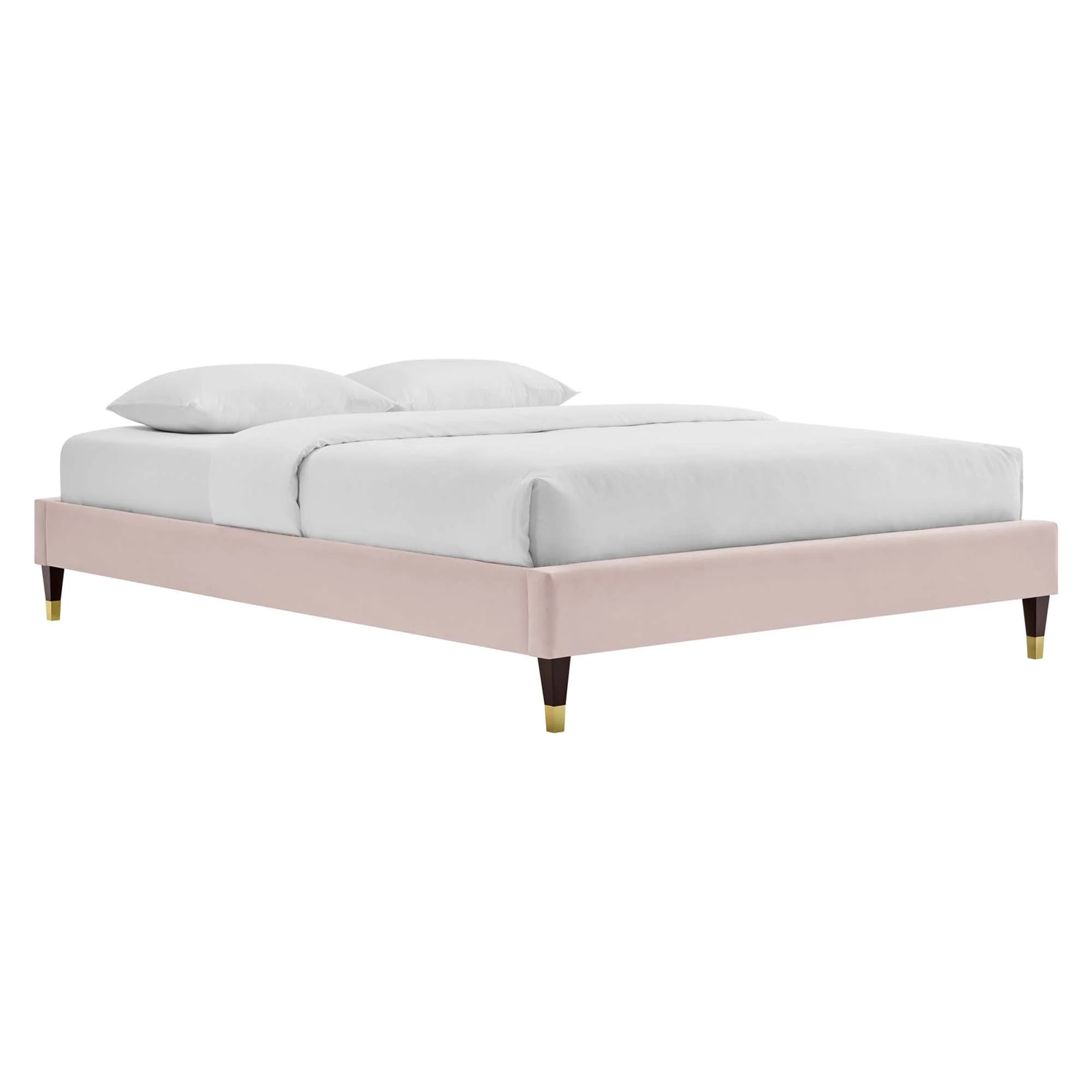 Elise Performance Velvet Platform Bed With Wood and Gold Legs - Image 18