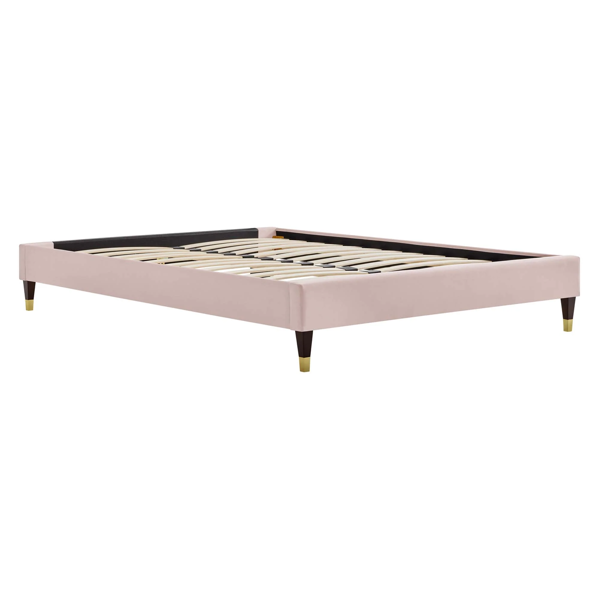 Elise Performance Velvet Platform Bed With Wood and Gold Legs - Image 19