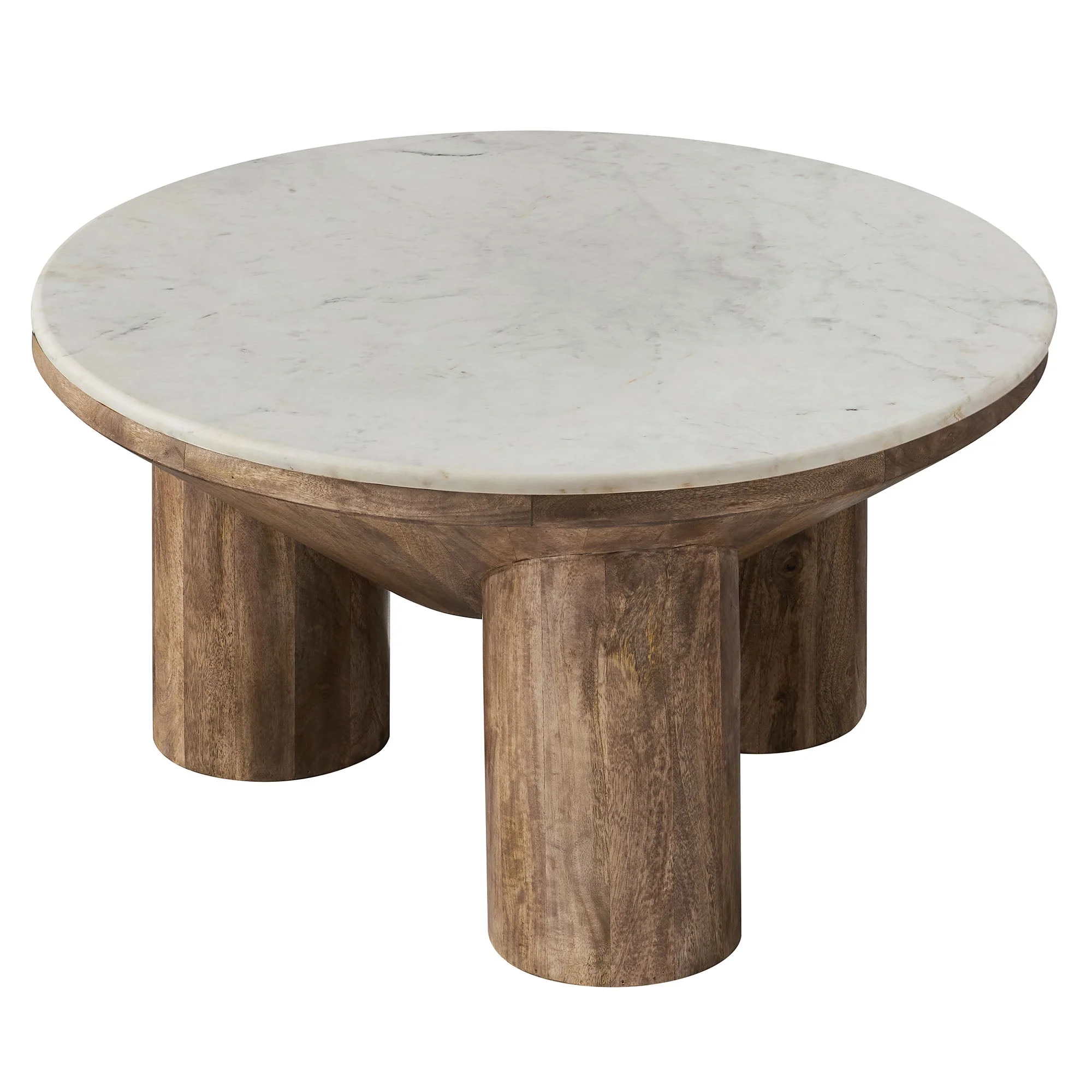 Ellison 33" Round Wood Coffee Table With Marble Top in Walnut - Image 4