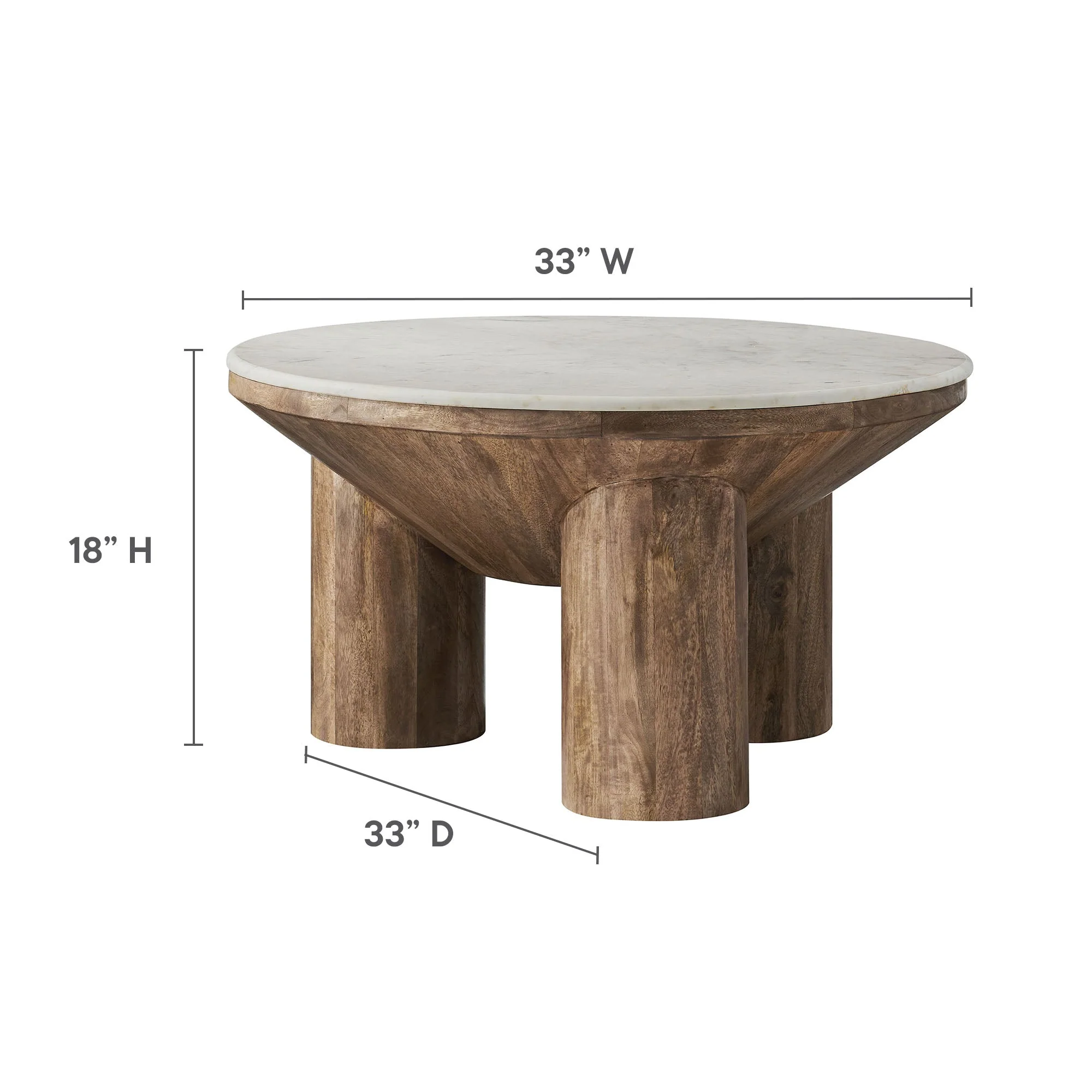 Ellison 33" Round Wood Coffee Table With Marble Top in Walnut - Image 8