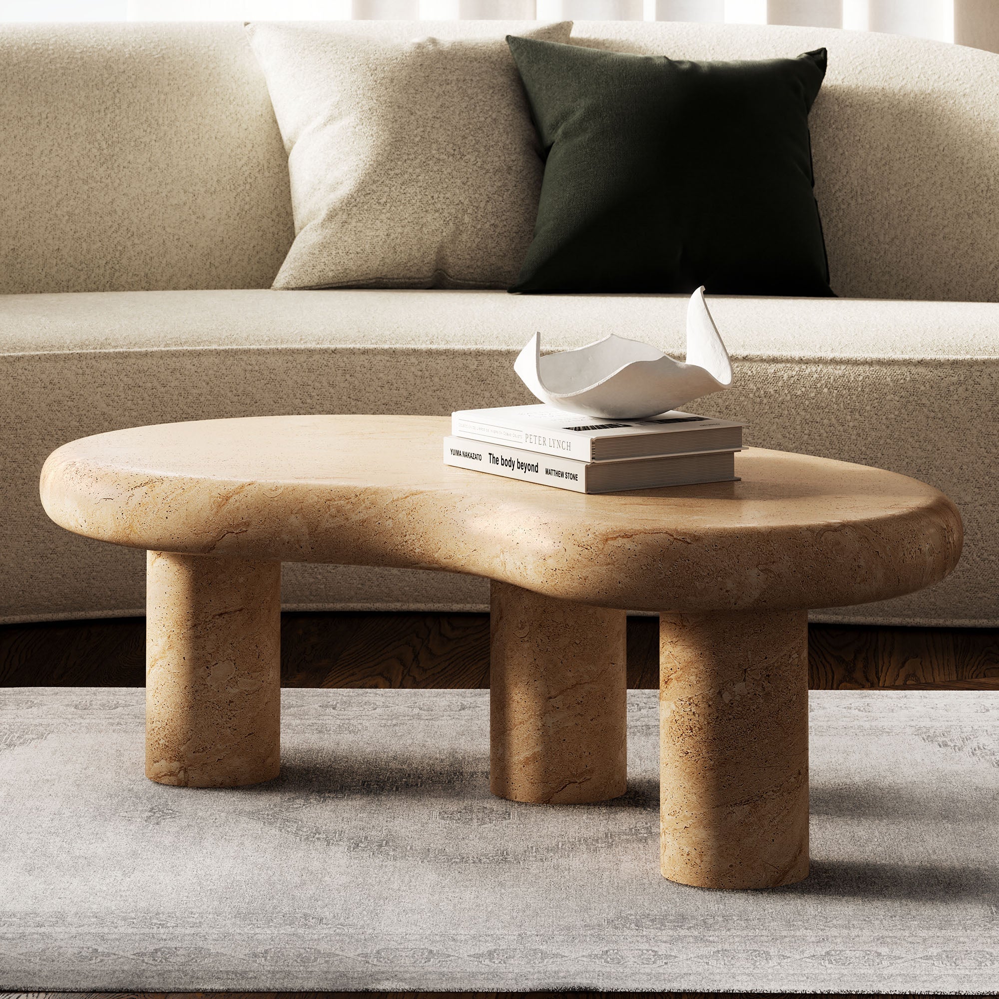 Elowen Indoor - Outdoor Textured Faux Travertine Coffee Table - Image 12