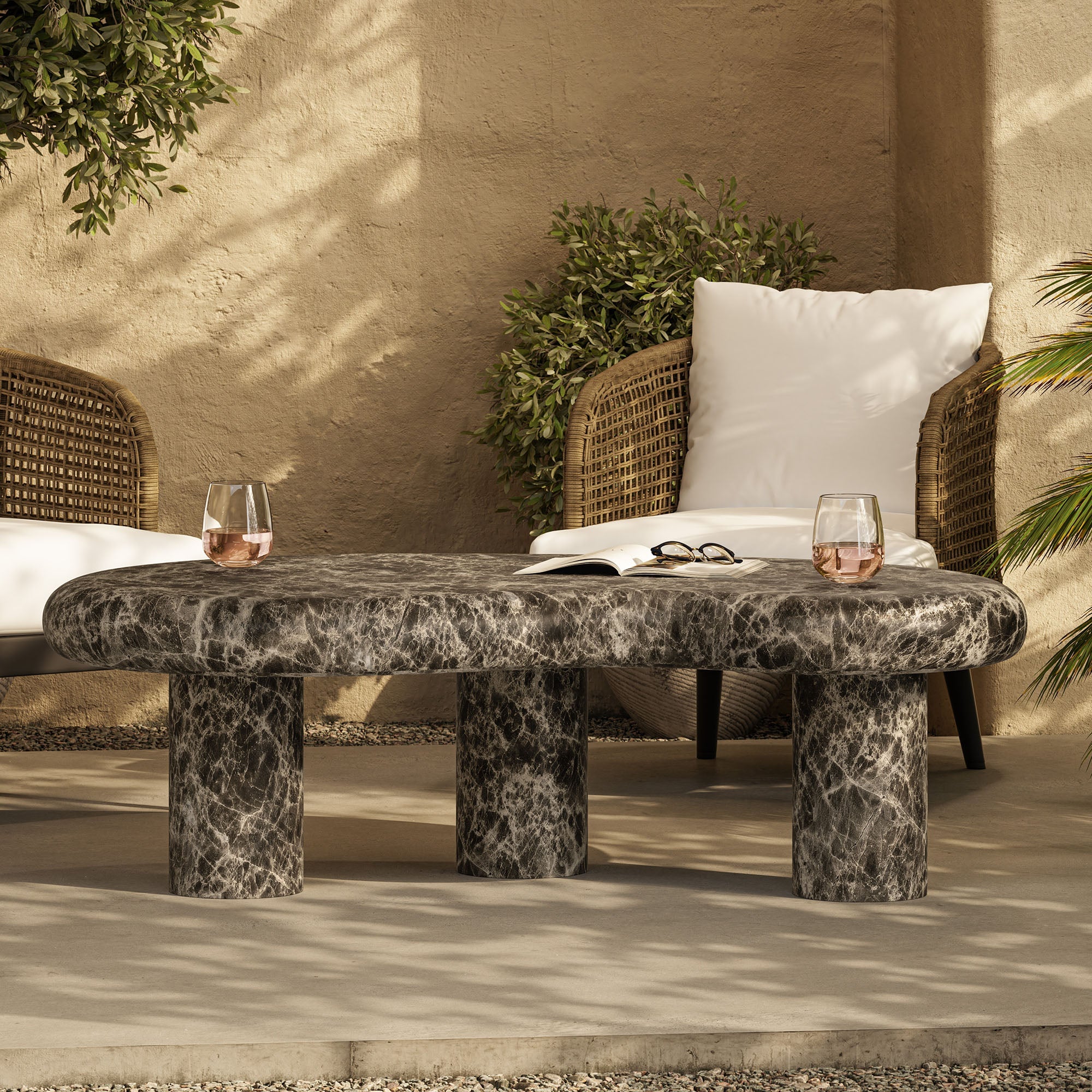 Elowen Indoor - Outdoor Textured Faux Travertine Coffee Table - Image 17