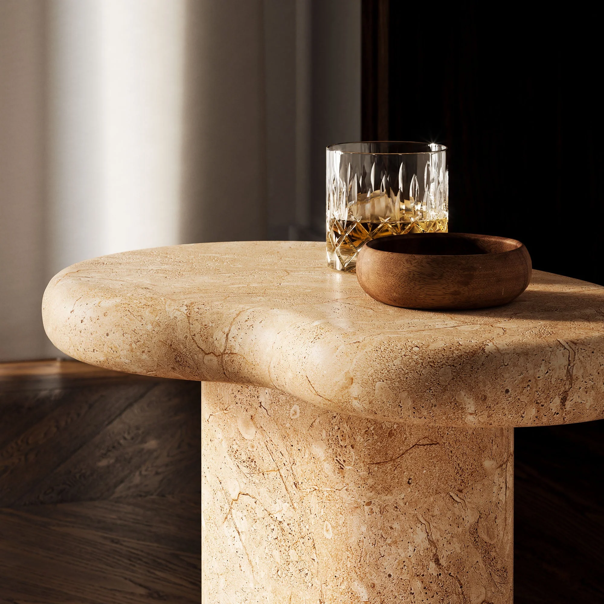 Elowen Indoor - Outdoor Textured Faux Travertine Side Table - Image 10