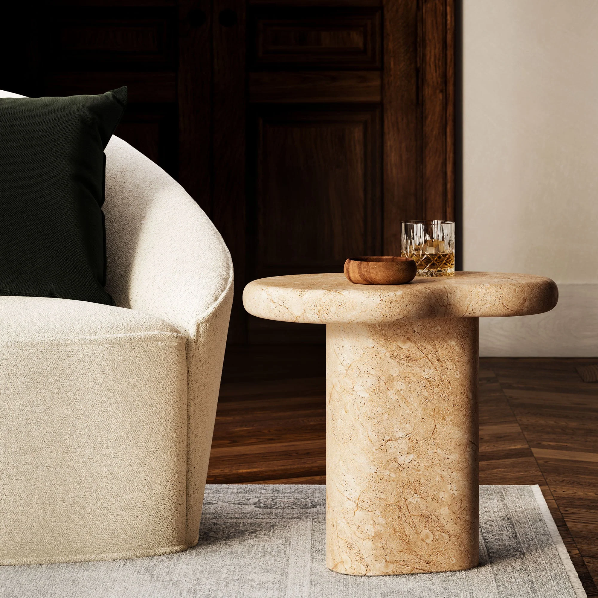 Elowen Indoor - Outdoor Textured Faux Travertine Side Table - Image 11