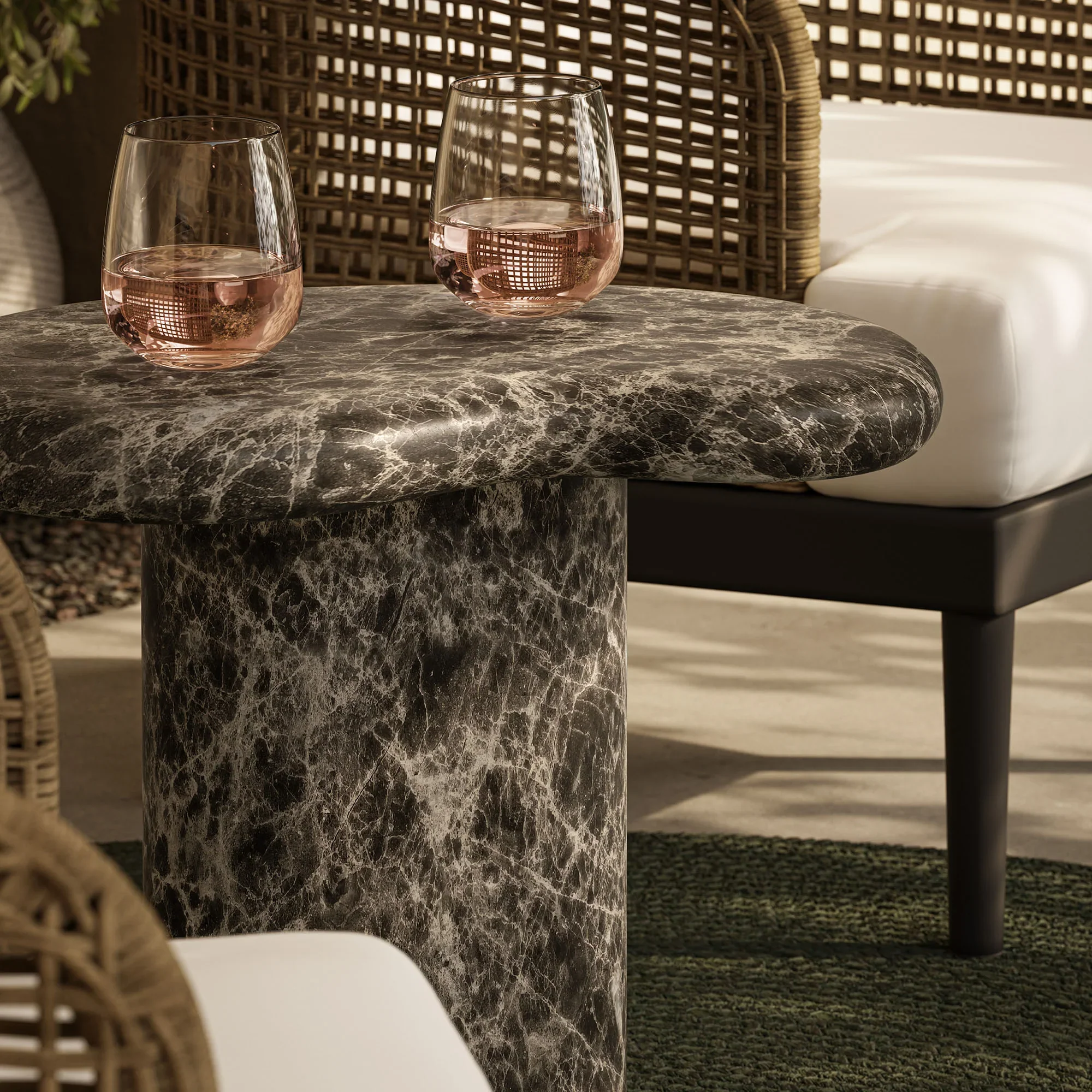 Elowen Indoor - Outdoor Textured Faux Travertine Side Table - Image 17