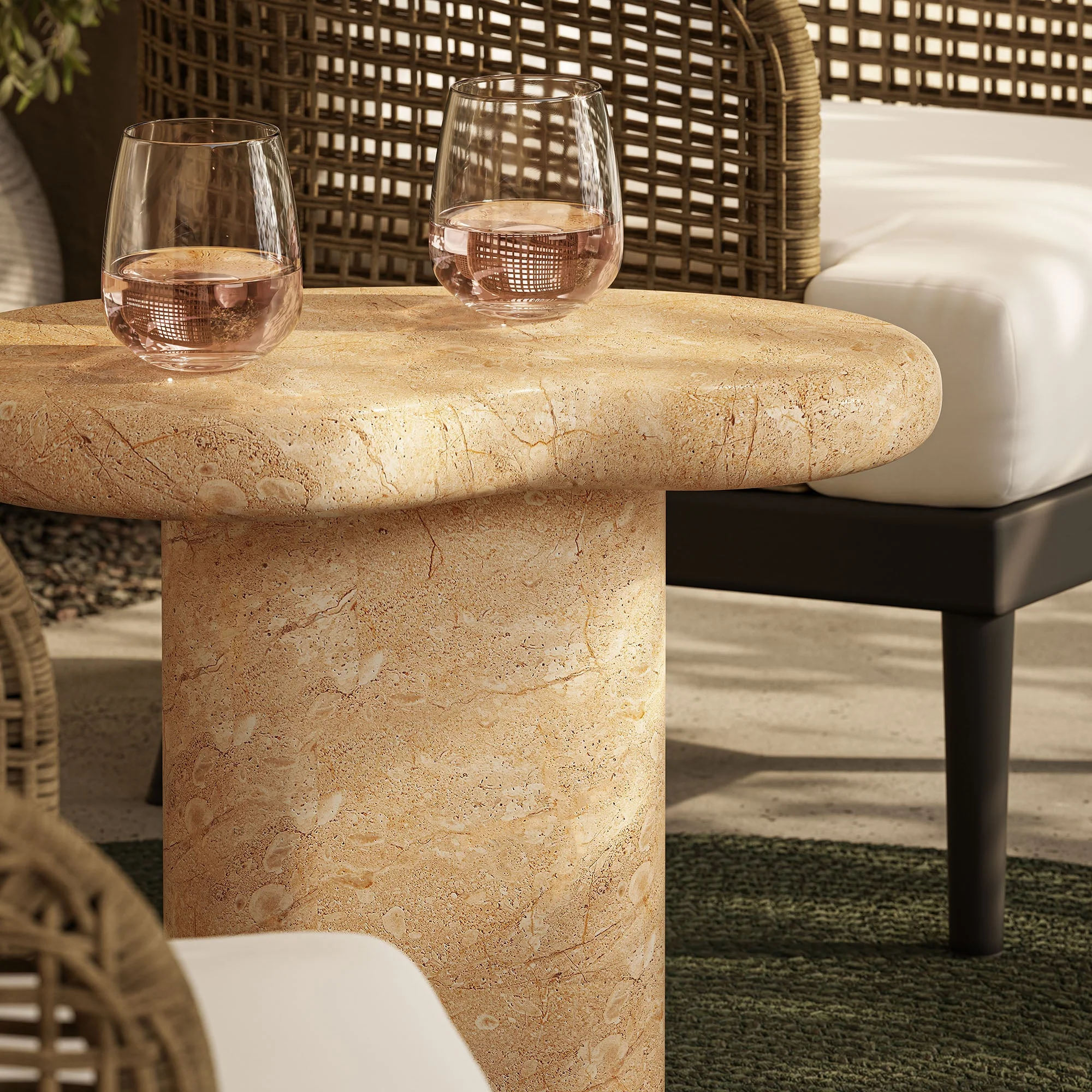 Elowen Indoor - Outdoor Textured Faux Travertine Side Table - Image 3