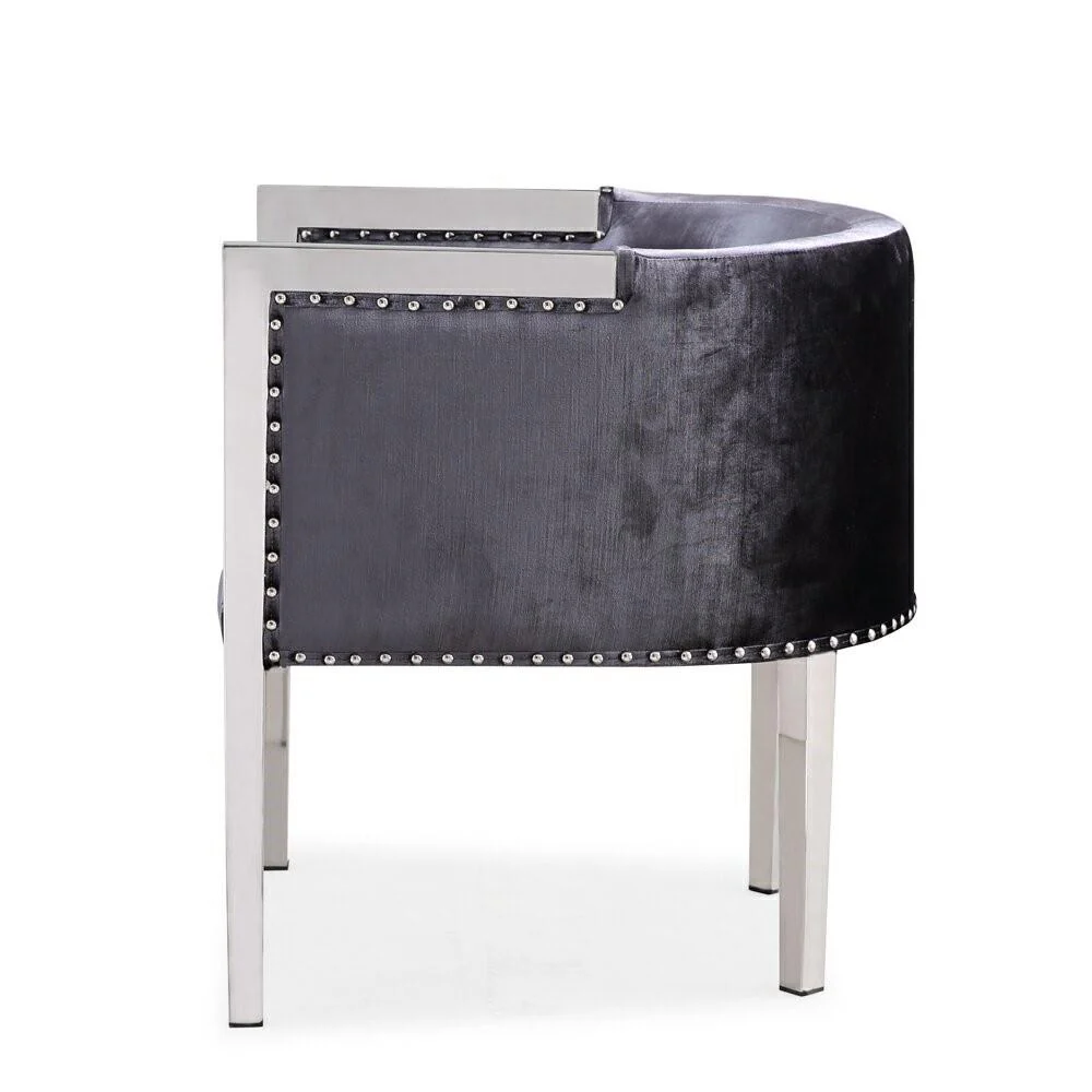 Elvis Accent Chair Stainless Steel legs Charcoal Velvet - Image 3