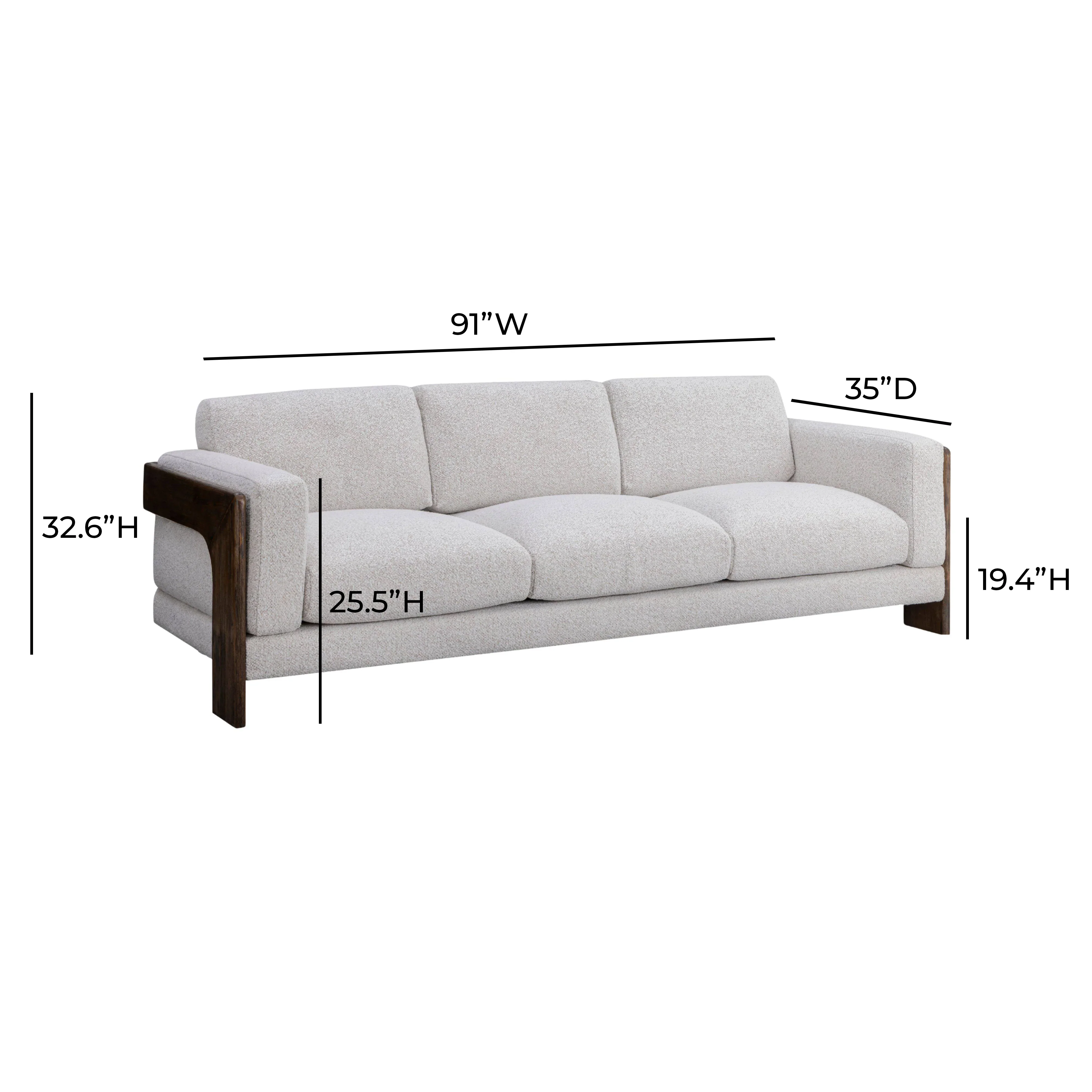 Elyn 91" Cream Contract-Grade Boucle Sofa - Image 7