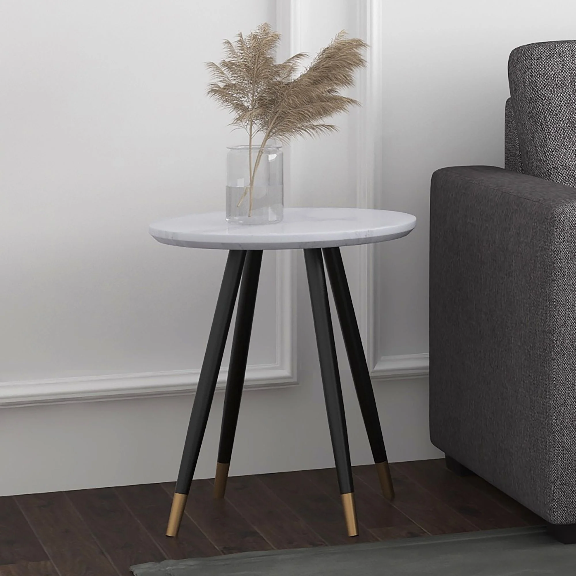 Emery Round Accent Table in White and Black - Image 2