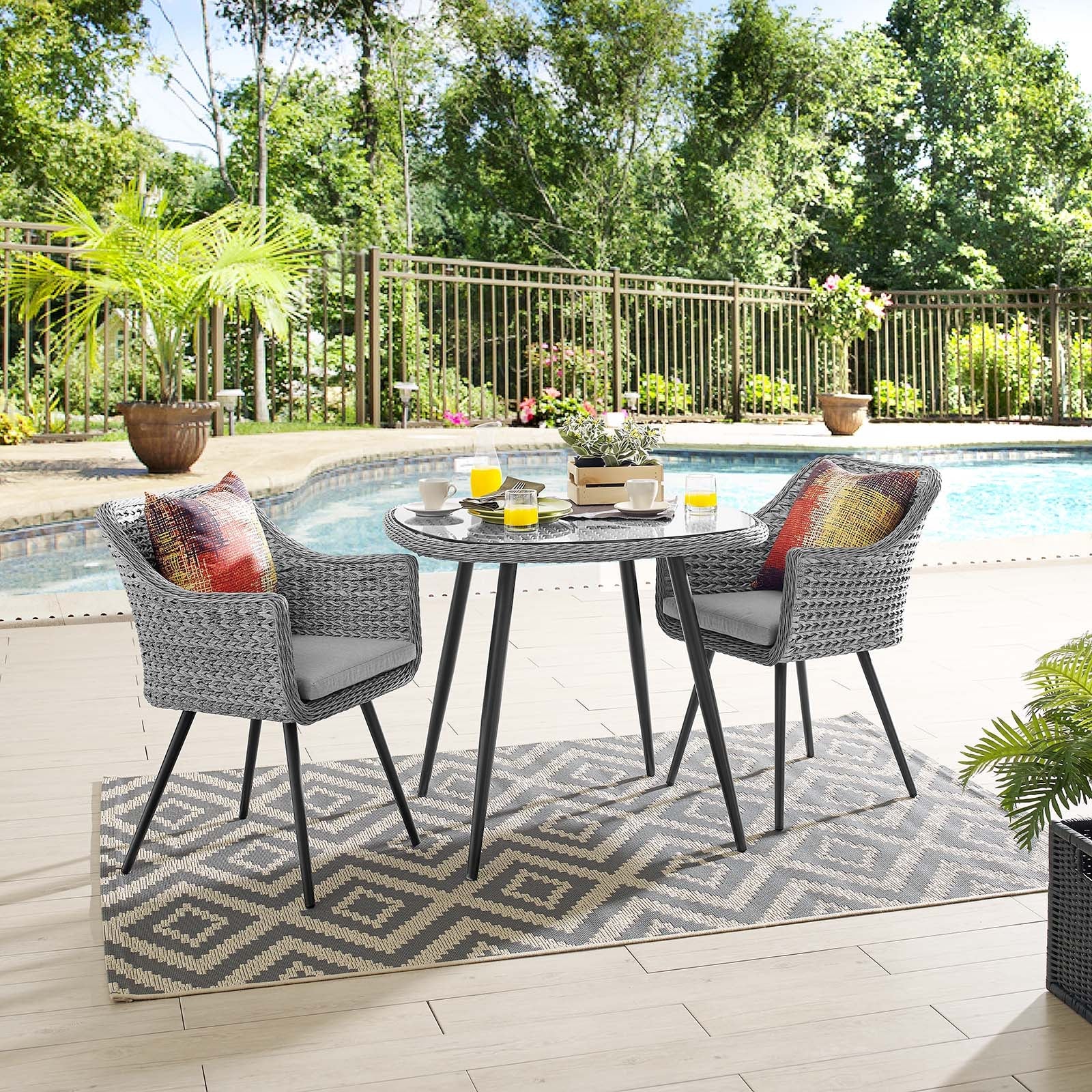 Endeavor 3 Piece Outdoor Patio Wicker Rattan Dining Set in Gray Gray - Image 2