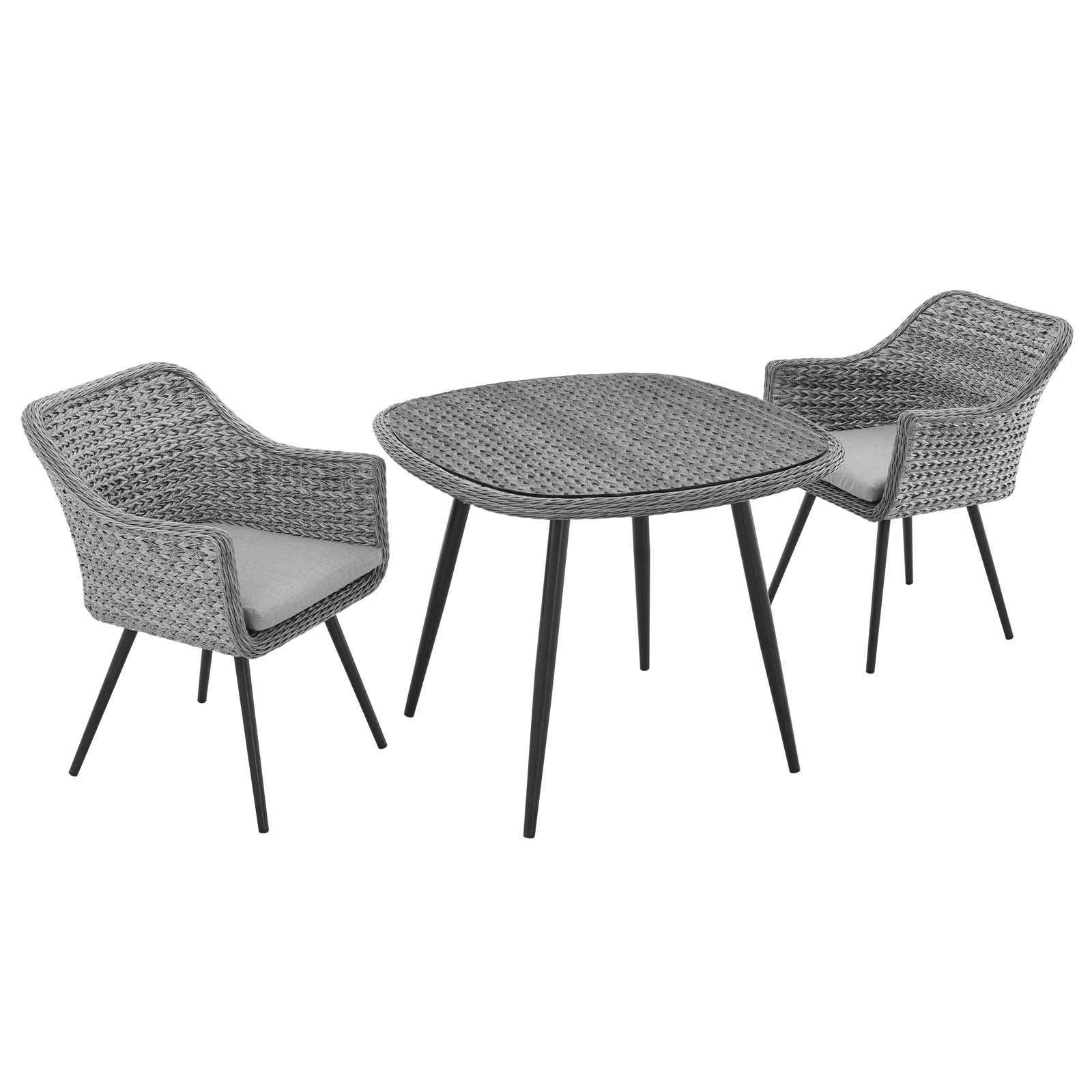 Endeavor 3 Piece Outdoor Patio Wicker Rattan Dining Set in Gray Gray - Image 3