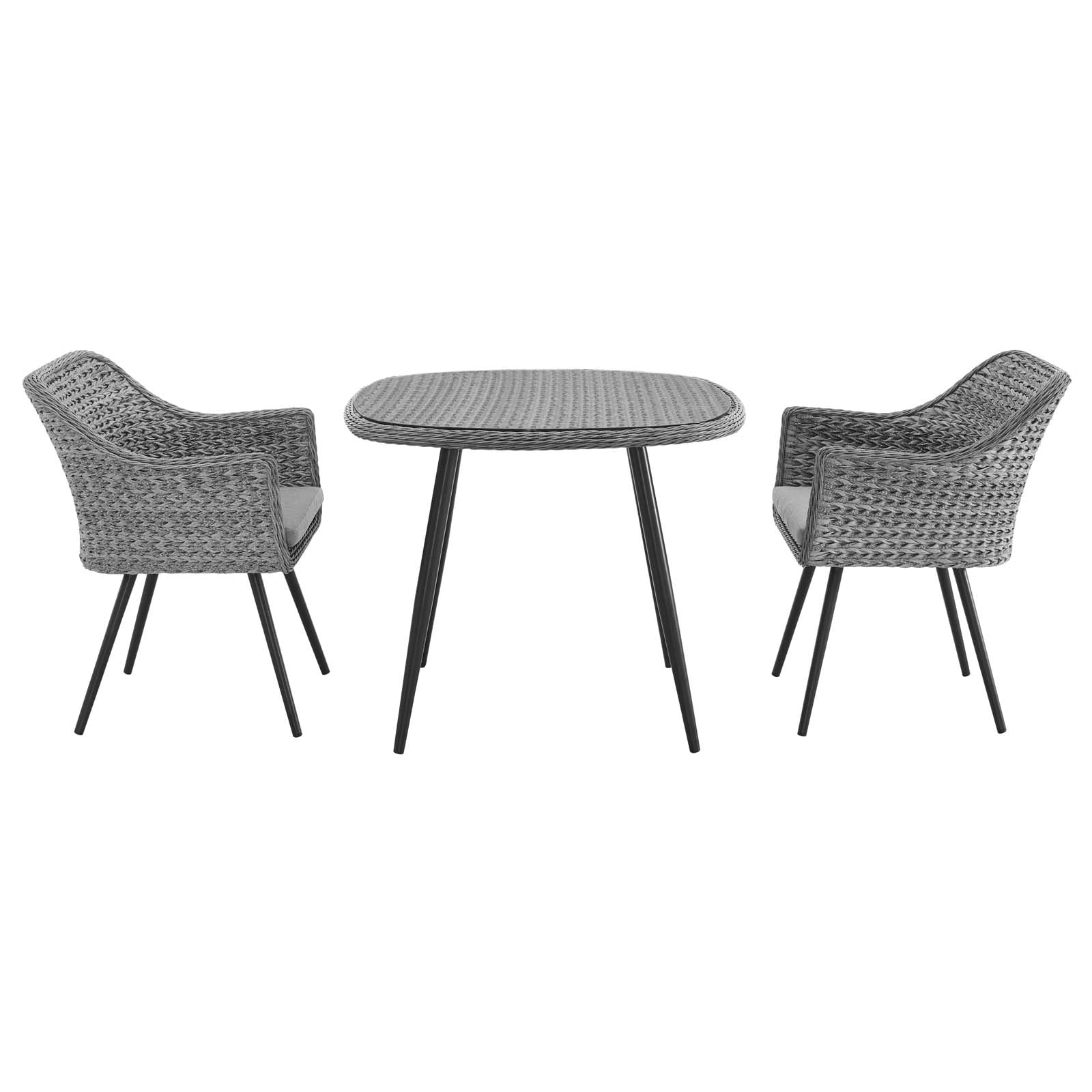Endeavor 3 Piece Outdoor Patio Wicker Rattan Dining Set in Gray Gray - Image 4