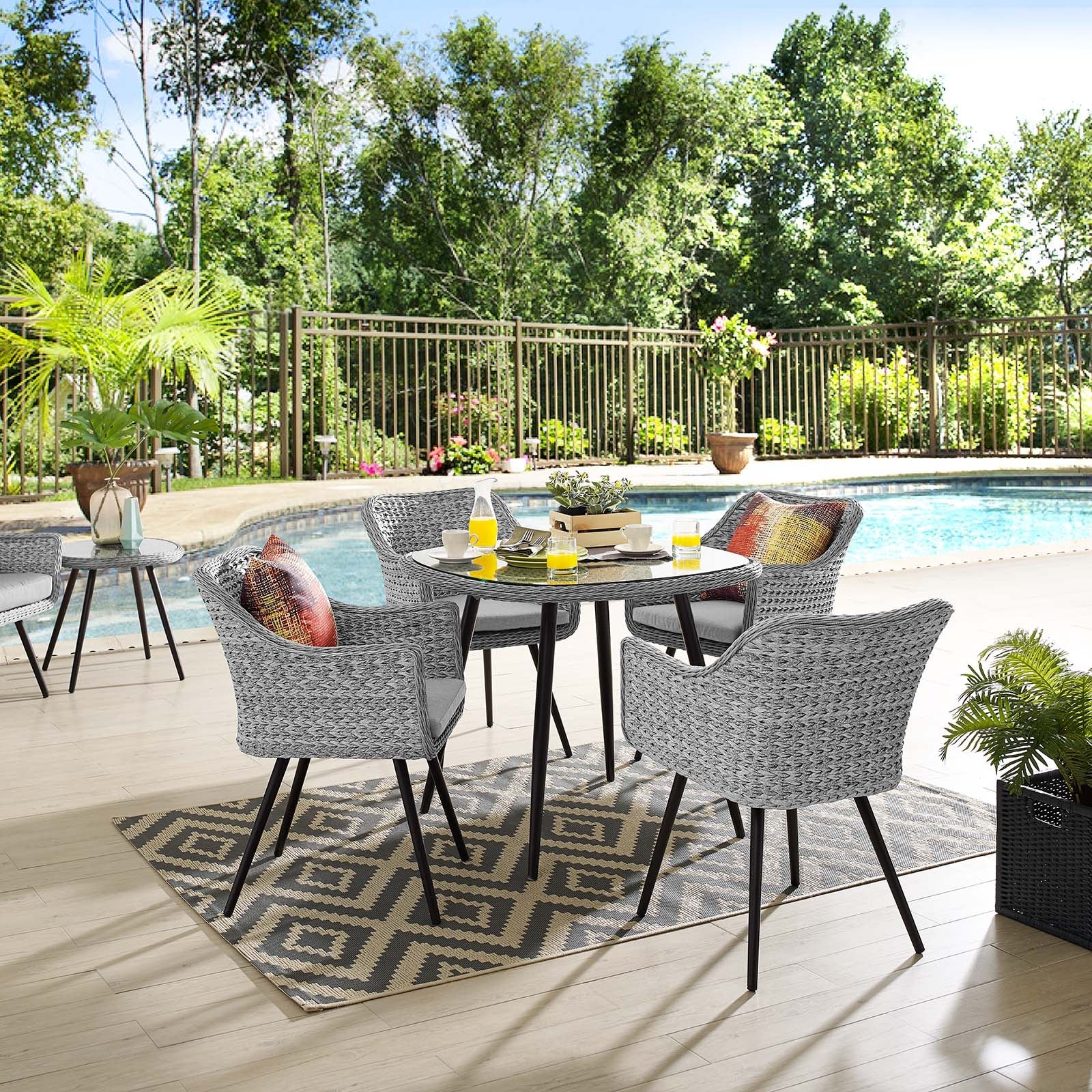 Endeavor 5 Piece Outdoor Patio Wicker Rattan Dining Set in Gray Gray - Image 2