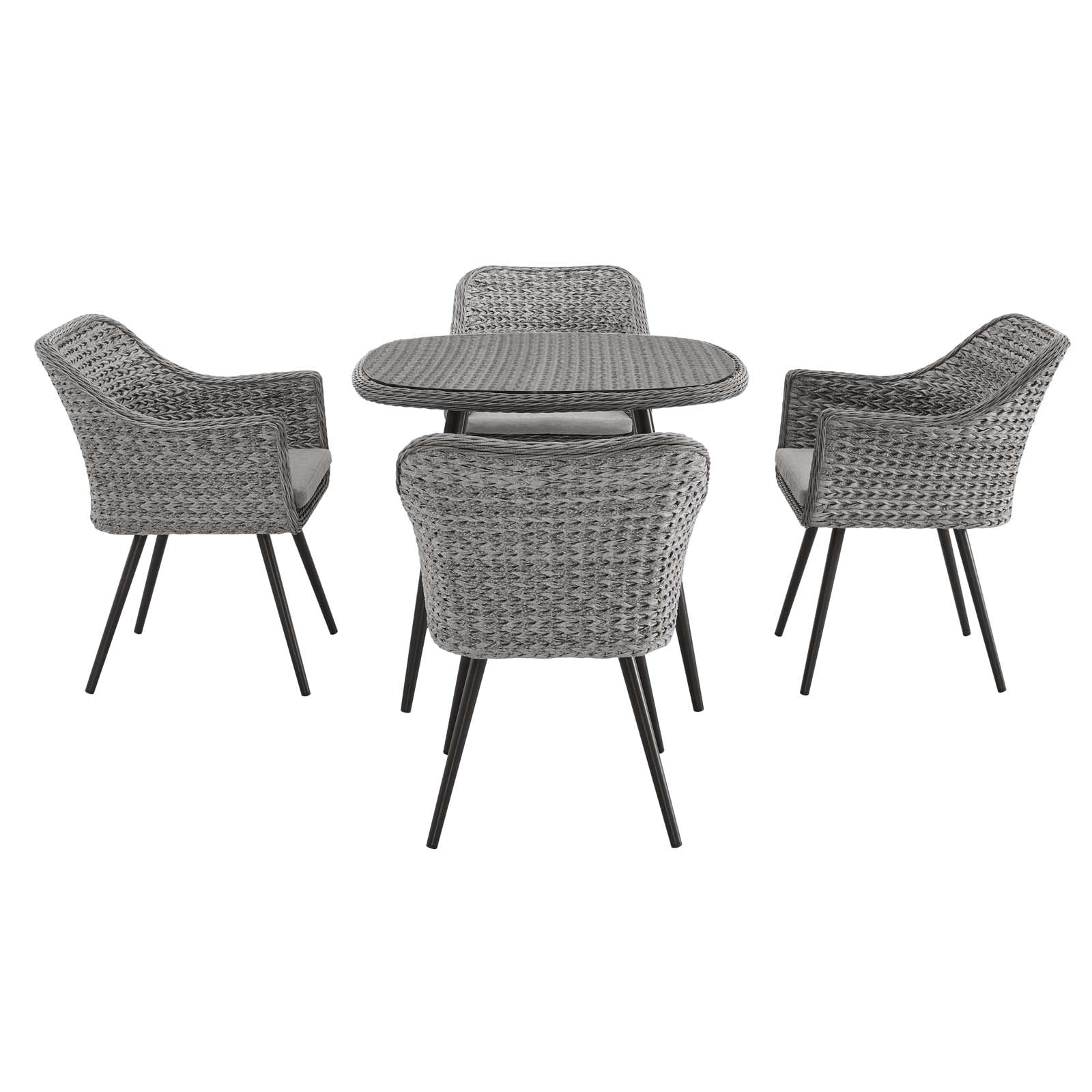 Endeavor 5 Piece Outdoor Patio Wicker Rattan Dining Set in Gray Gray - Image 3