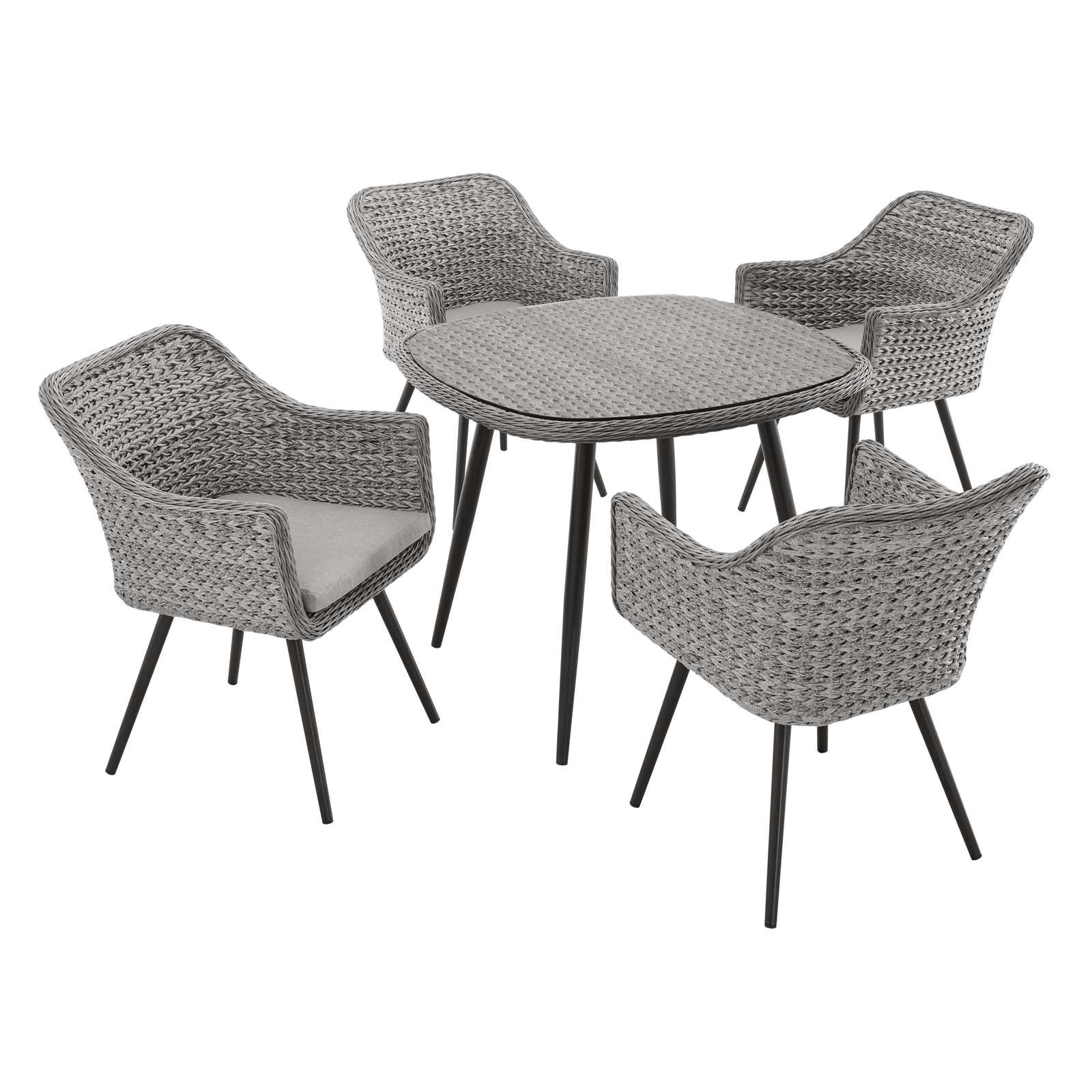 Endeavor 5 Piece Outdoor Patio Wicker Rattan Dining Set in Gray Gray - Image 4