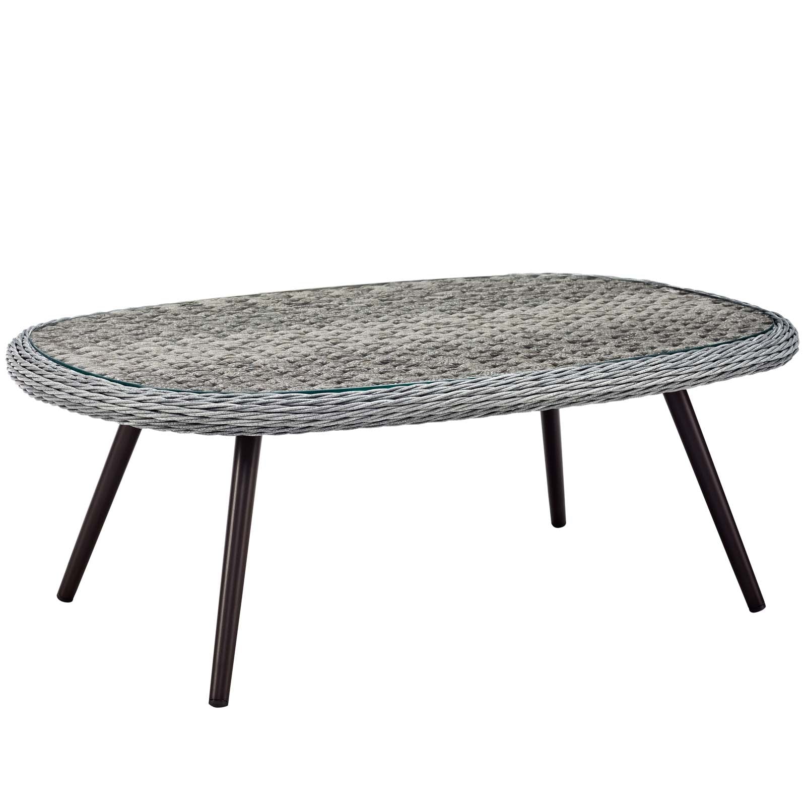 Endeavor 5 Piece Outdoor Patio Wicker Rattan Loveseat Armchair Coffee + Side Table Set in Gray Gray - Image 10