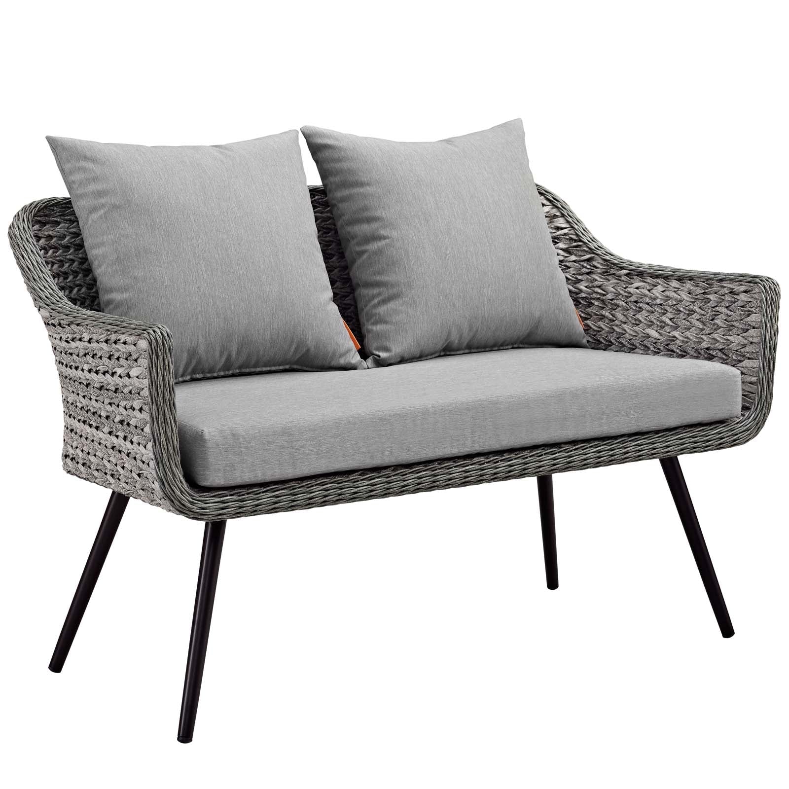 Endeavor 5 Piece Outdoor Patio Wicker Rattan Loveseat Armchair Coffee + Side Table Set in Gray Gray - Image 5