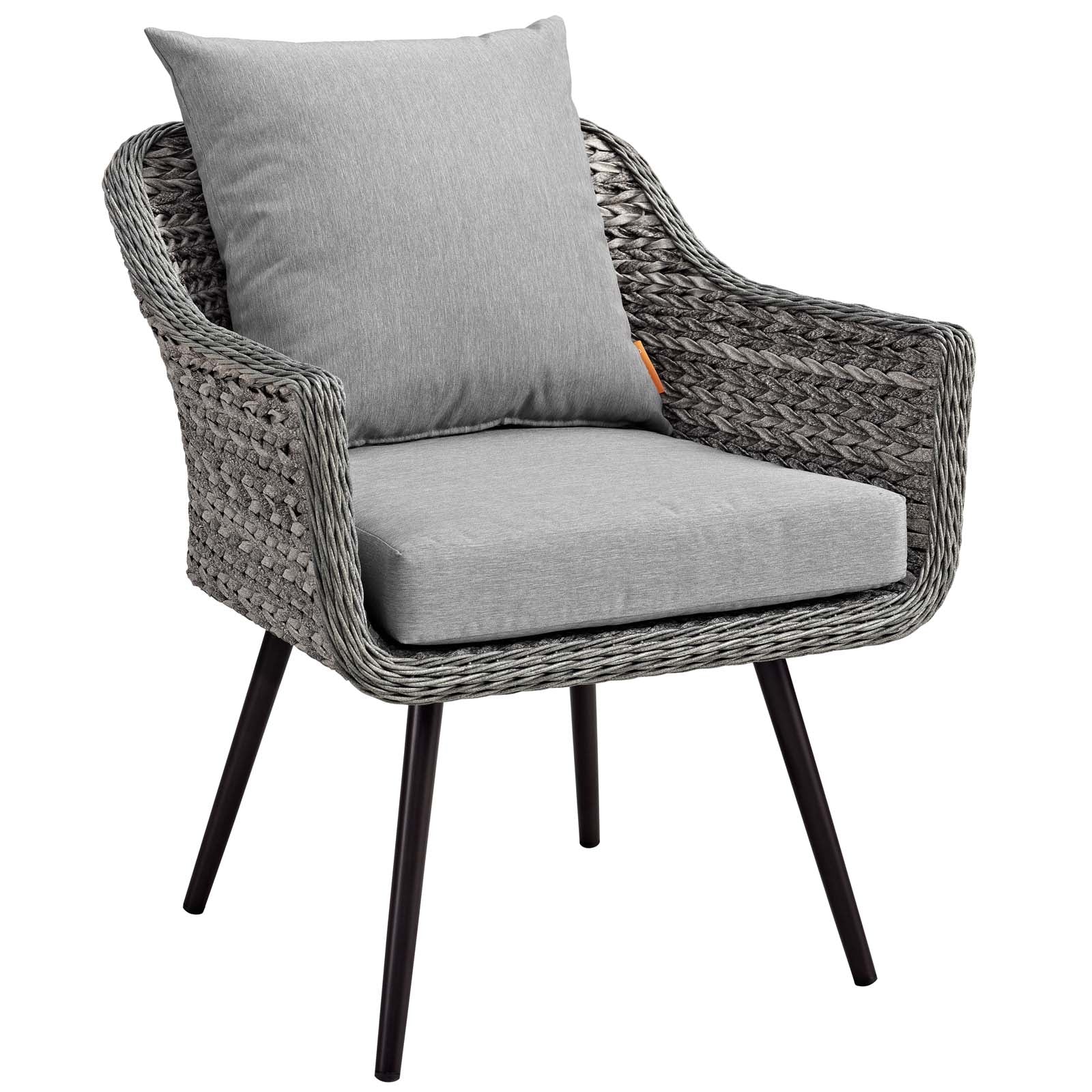 Endeavor 5 Piece Outdoor Patio Wicker Rattan Loveseat Armchair Coffee + Side Table Set in Gray Gray - Image 7