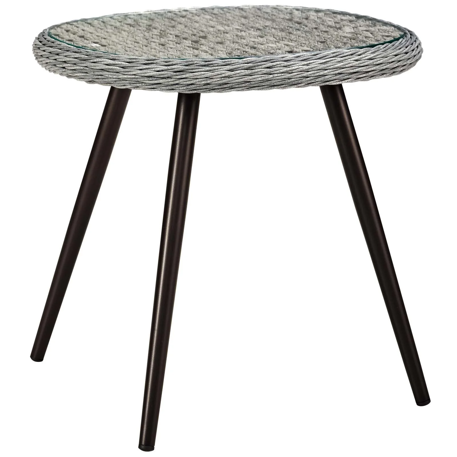 Endeavor 5 Piece Outdoor Patio Wicker Rattan Loveseat Armchair Coffee + Side Table Set in Gray Gray - Image 9