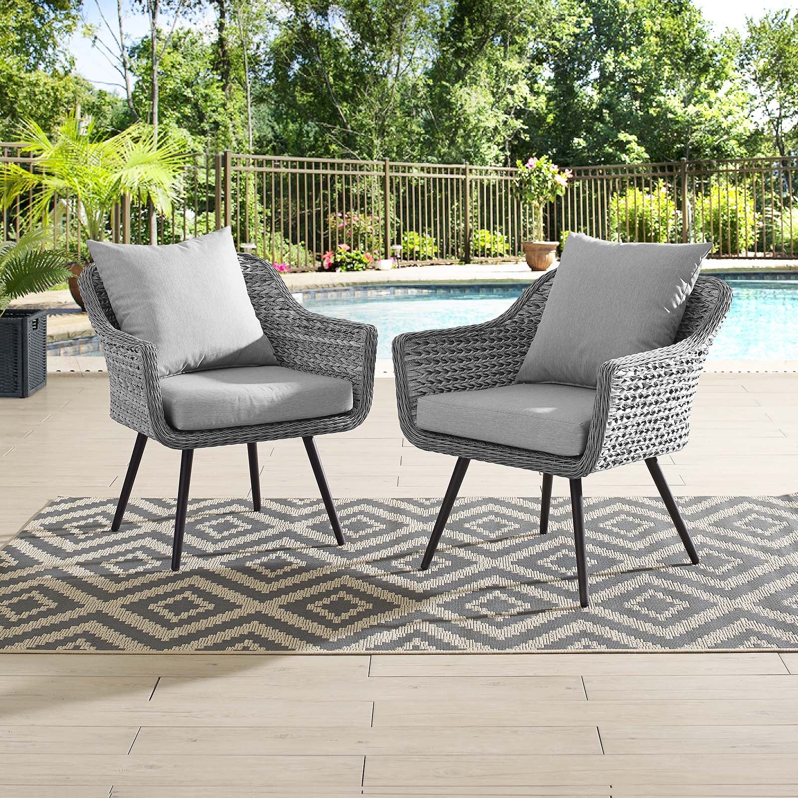 Endeavor Outdoor Patio Wicker Rattan Armchair Set of 2 in Gray Gray - Image 2