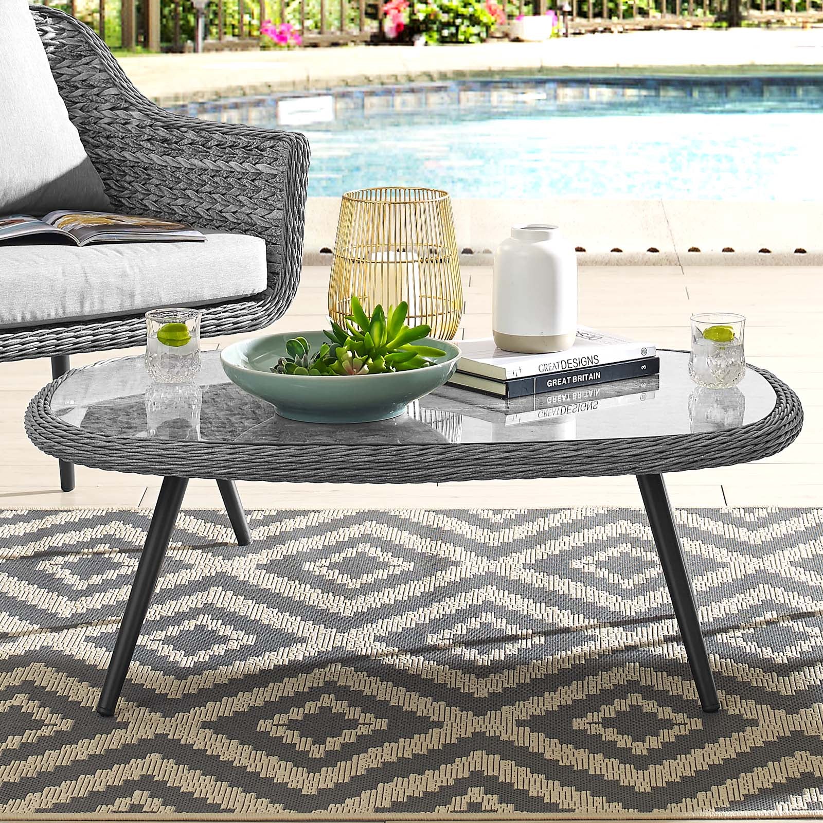 Endeavor Outdoor Patio Wicker Rattan Coffee Table in Gray - Image 2